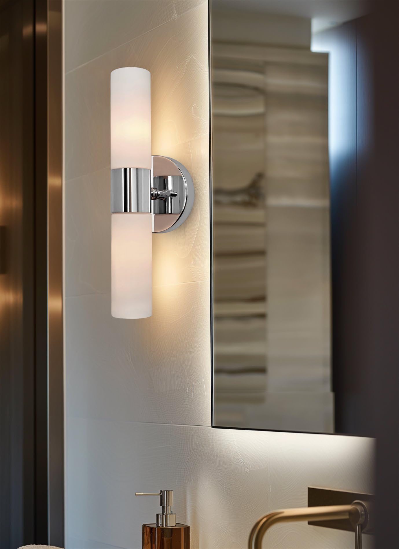 Kira Home Duo 14" Modern Wall Sconce with Frosted Glass Shades, for Bathroom/Vanity, Chrome Finish