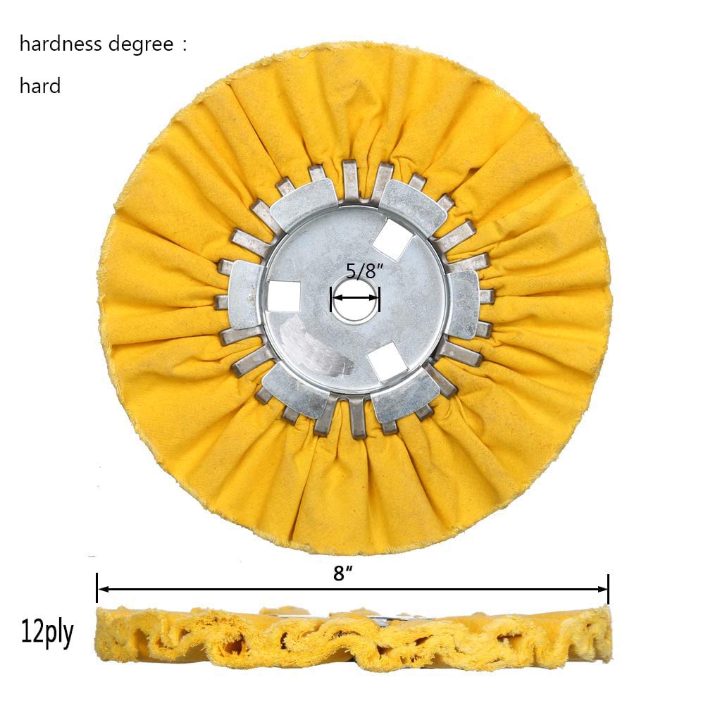 QZATTCAEN Airway Buffing Wheel Kit 4 Piece kit (1 pcs White & 1 pcs Orange & 1 pcs Blue & 1 pcs Yellow) 8" in Diameter 5/8" in Arbor Hole 12 Ply for Angle Grinder 4 Pcs
