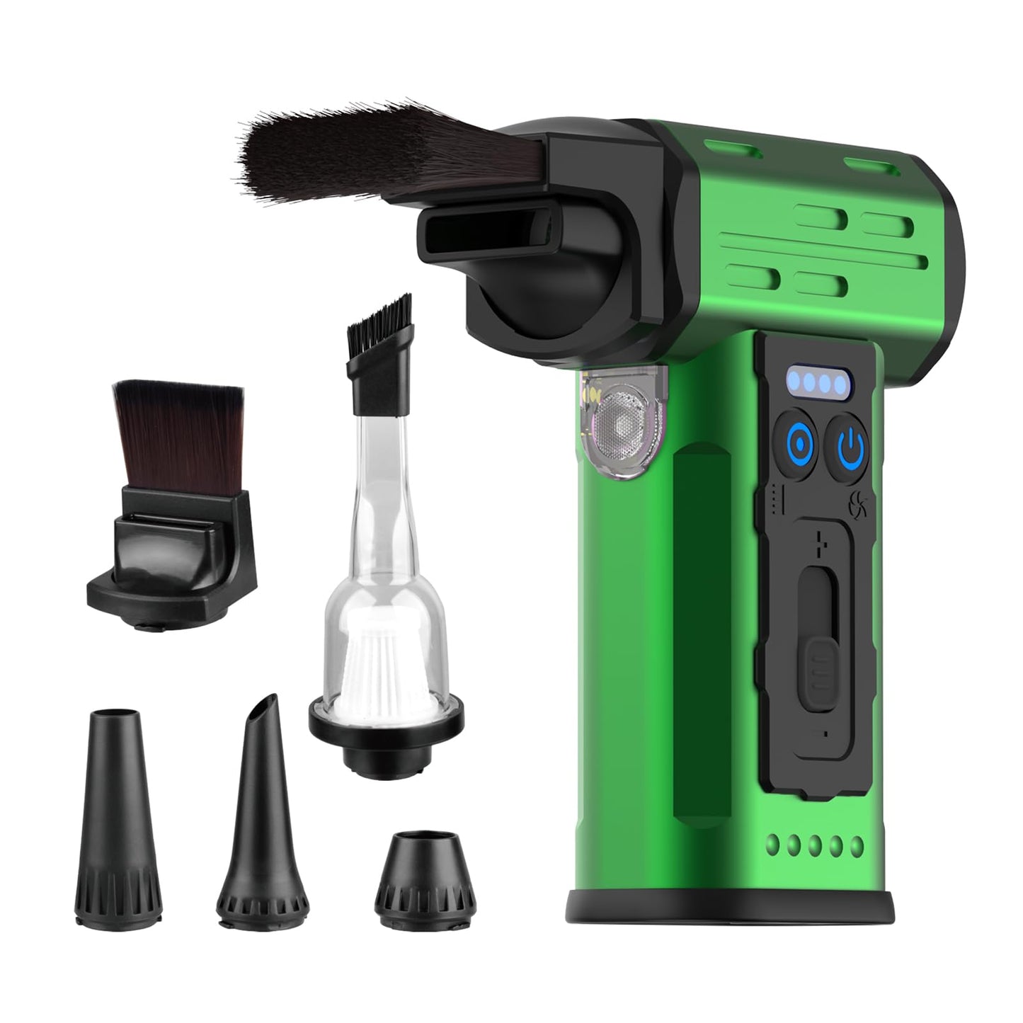 SCHNEIDER Compressed Air Duster and Vacuum Cleaner with 2-in-1 Blow & Suction Function, 130000RPM Electric Air Dust with Multi-Speed Adjustable/LED Light for PC Keyboard Cleaning, Car, Home