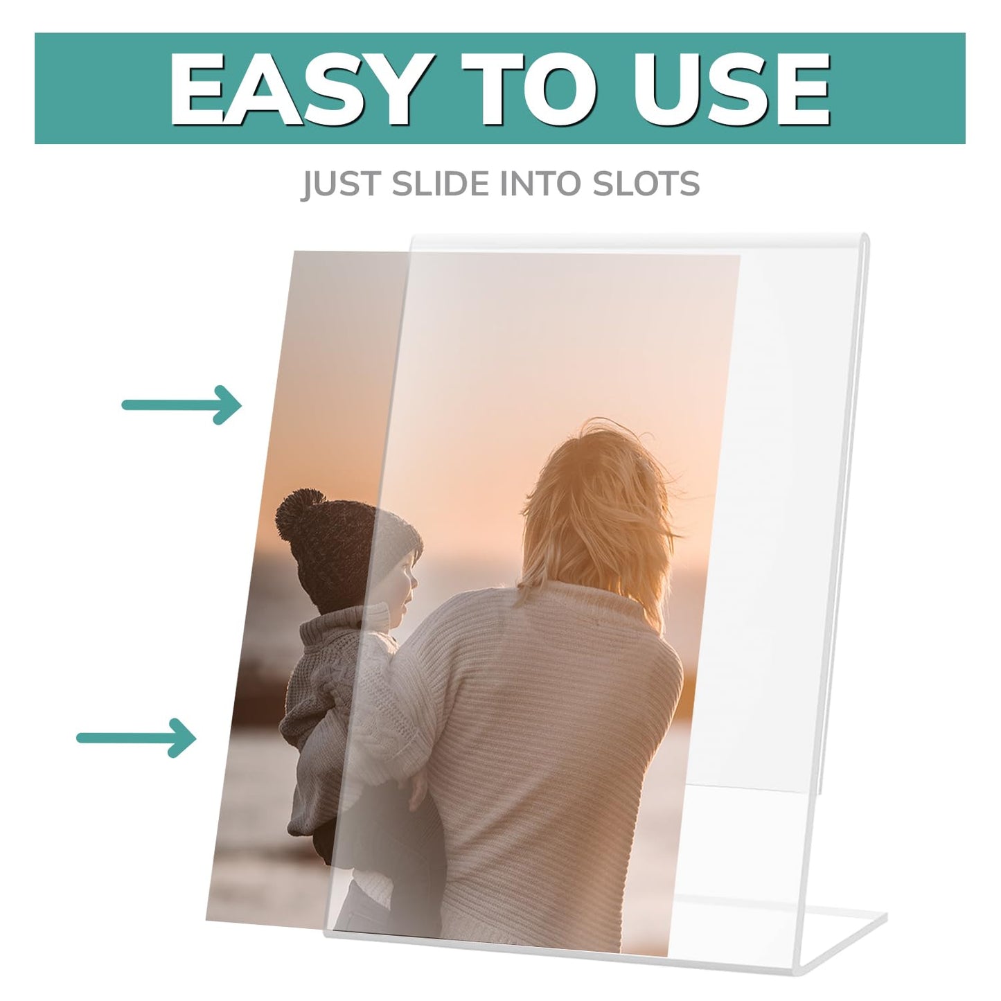 pbf 5x7 Acrylic Sign Holder | 5 x 7 Vertical Stand Up Slanted Sign Holder | Acrylic Stands for Display | Clear Picture Frame, Menu Table Top Stand, Plastic Flyer Holder (24-Pack)