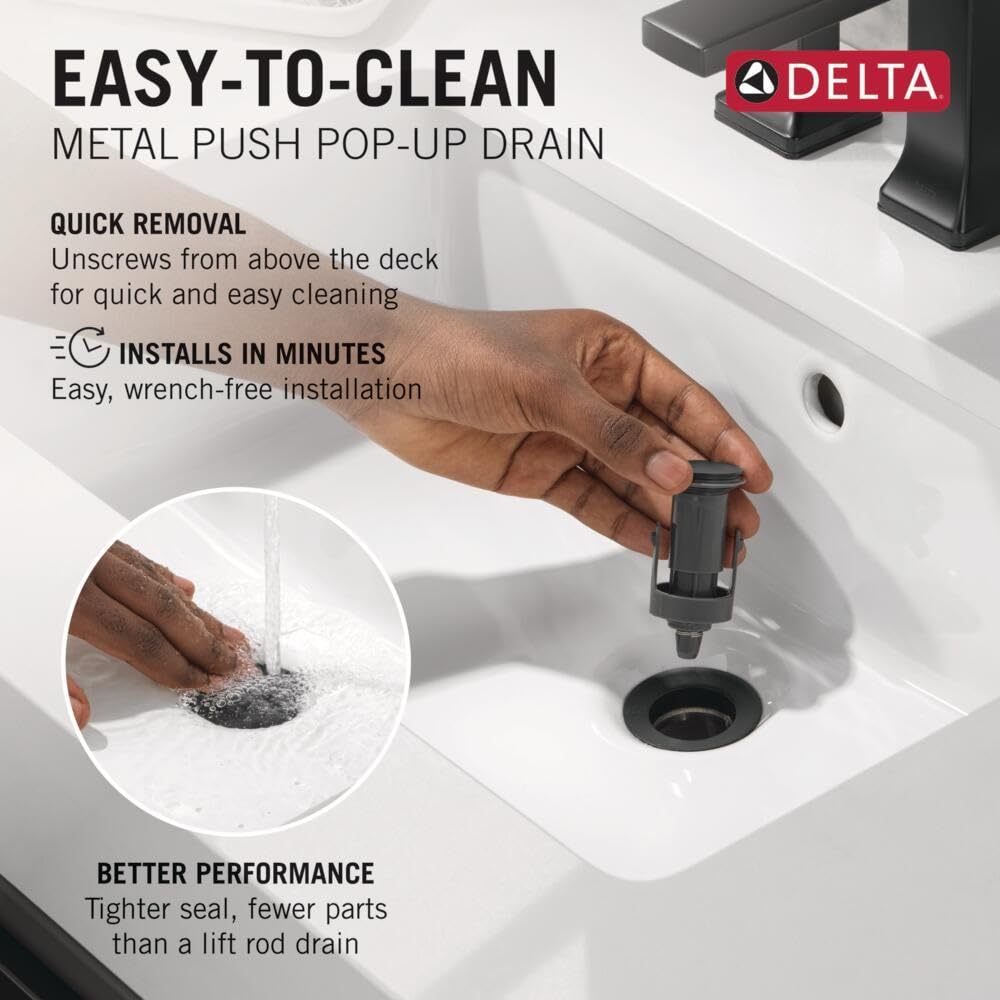 Delta Faucet Arvo Matte Black Bathroom Faucet, Centerset Bathroom Faucet Black, Bathroom Sink Faucet, Drain Assembly Included, Matte Black 25840LF-BL
