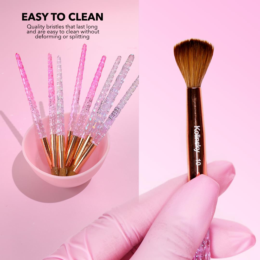 Kiara Sky 100% Pure Kolinsky Acrylic Brush, Crystal Cut Handle and Acetone Resistant #8 - Pink