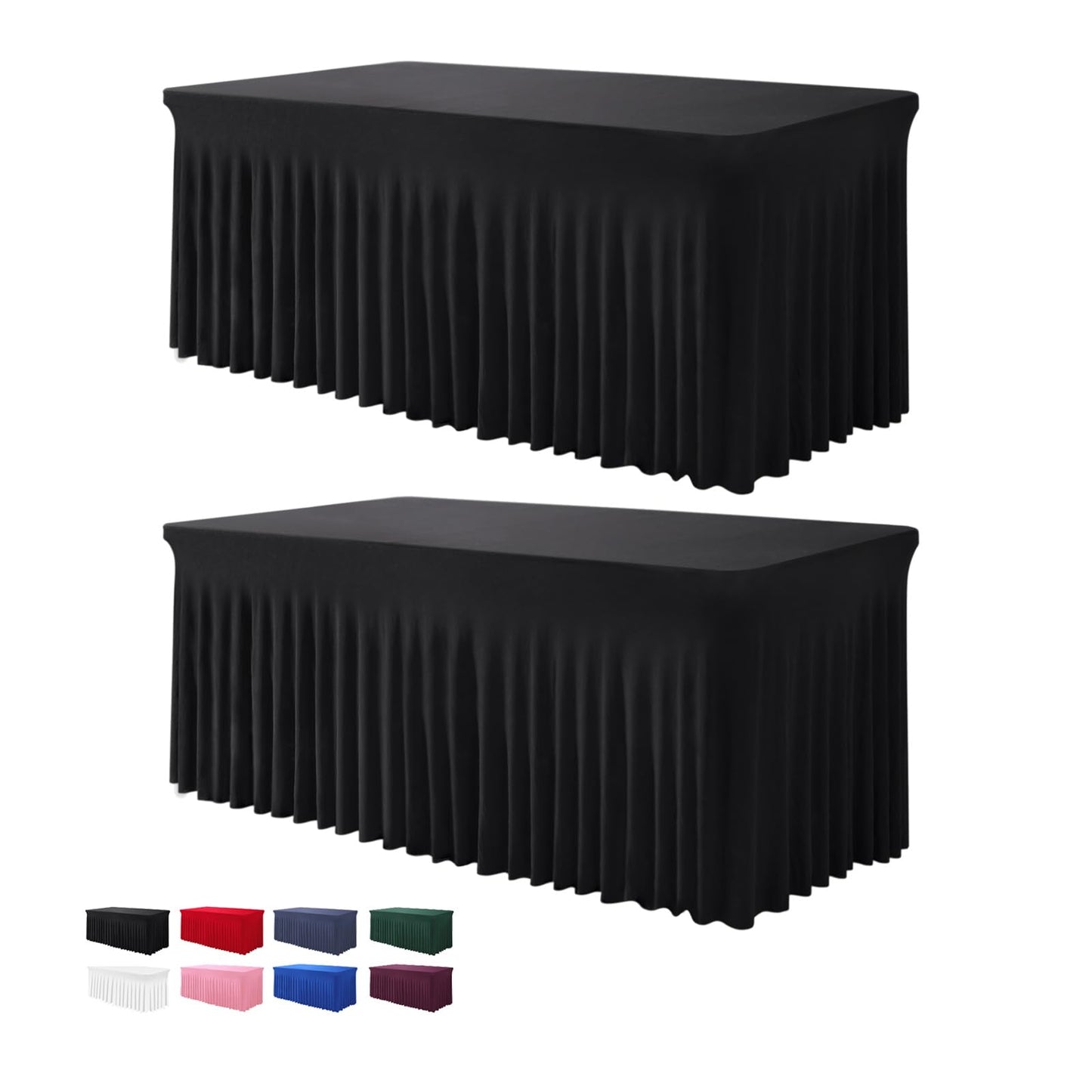 BDDC Table Skirts for Rectangle Tables 6ft - 2 Pack One-Piece Black Tablecloths and Skirt, Wrinkle Resistant Ruffles Elastic Cover for Banquets, Weddings, Events, Parties