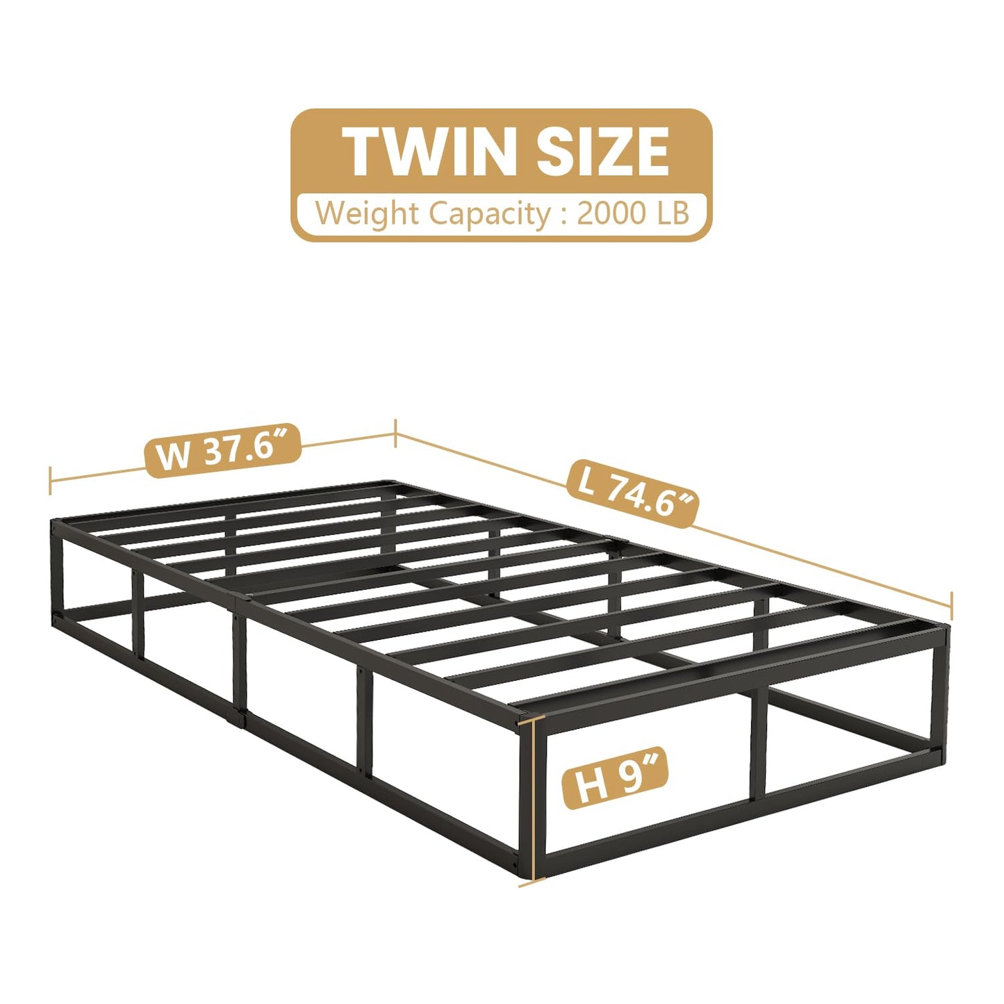 NHODIR Twin Box Spring 9 Inch Heavy Duty Box Spring Mattress Foundation, Metal Bed Base with Fabric Cover, Noise Free Easy Assembly