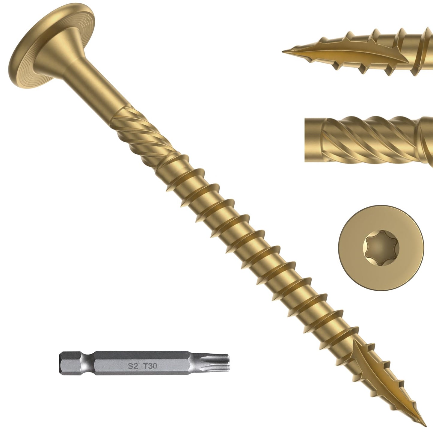 FMhotu Deck Screws 4-1/2 Inch 150Pcs Star Drive Decking Wood Screws, Rust Resistant Timber Screws for Timber/Log/Landscaping Wood (#14 x 4-1/2" Tan)