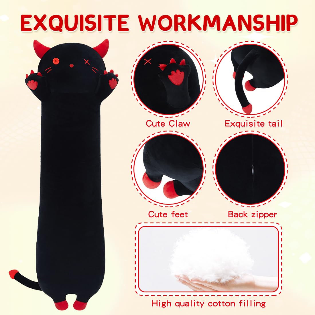MIAOHAHA Long Plush Demon Toy Stuffed Animal Demon Plush Toy Pillow Hugging Pillow Gift for Kids and Girls(Demon,110cm/43.3in)