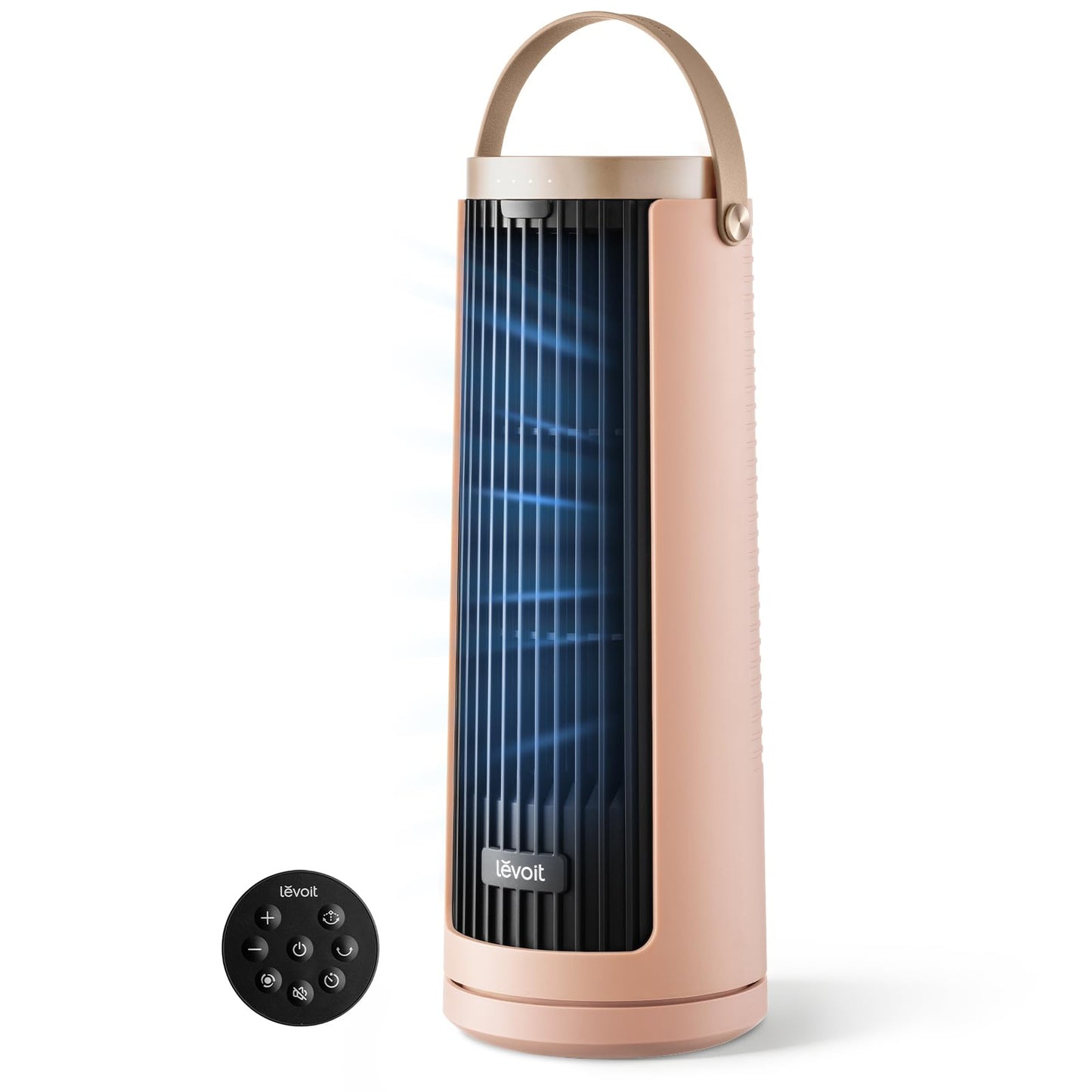 LEVOIT Tower Fan for Bedroom, 20dB Quiet Desk Fan with 23ft/s, Portable & Easy to Carry, 3-Angle & 5-Speed Mini Oscillating Fan, DC Motor, Bladeless, Remoter, 12H Timer, for Home, Room, Office, Clay