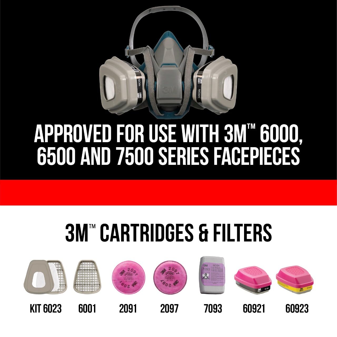 3M Organic Vapor Performance Cartridge, 3 Pairs, For Use With 3M 6000, 6500 & 7500 Series Facepieces, NIOSH-APPROVED OV For Use Against Certain Organic Vapors, Easy-To-Attach Design (6001P3-DC)