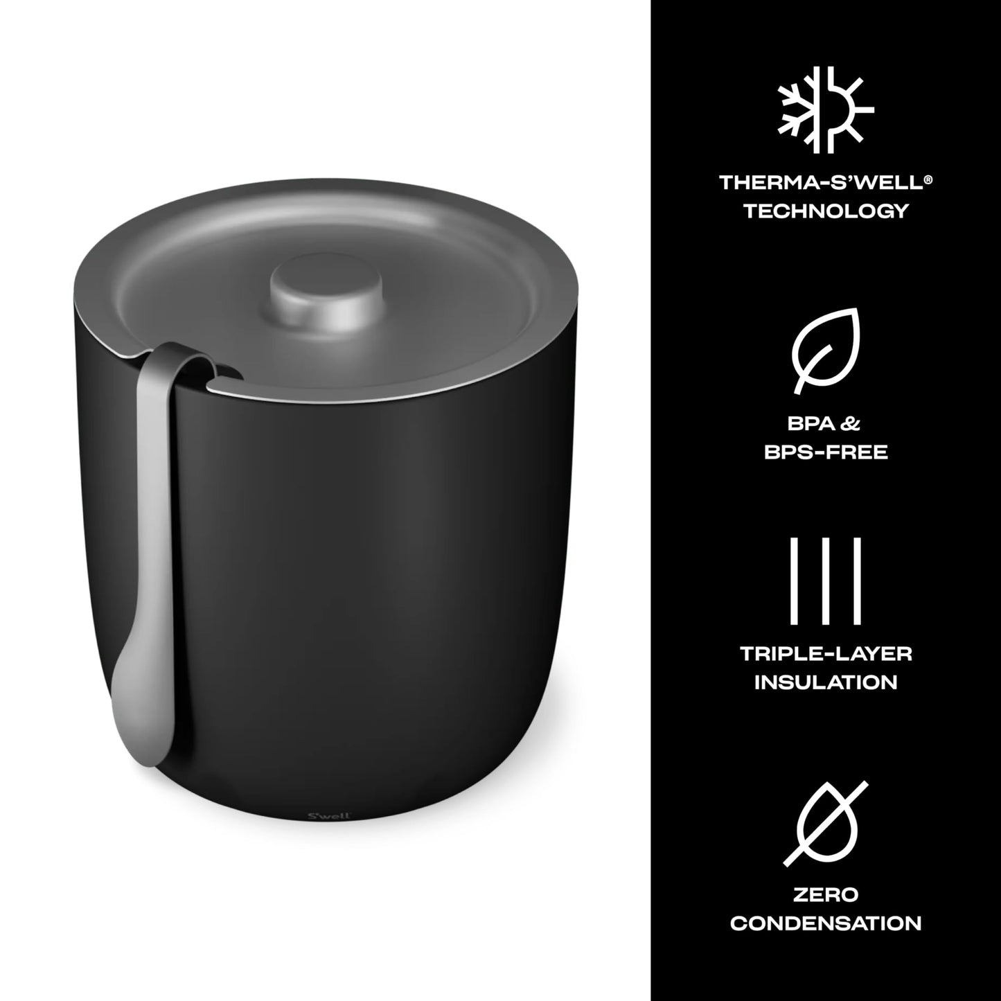 S'well Ice Bucket with Tongs, 68oz, Onyx