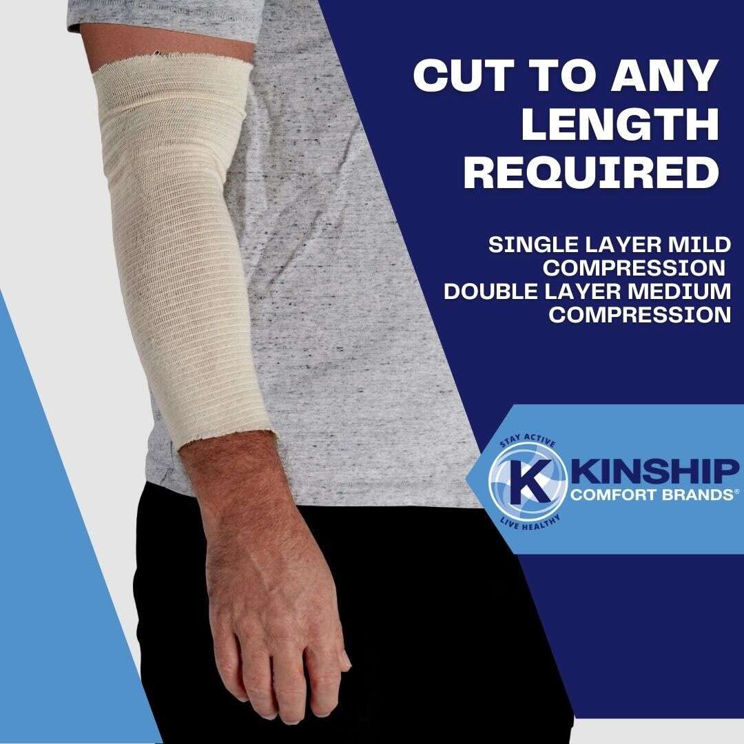 KinGrip Tubular Elastic Support Bandages by Kinship Comfort Brands Tubular Bandage Protects Fragile Skin Latex-Free Wound Care for Edema and Lymphedema Support | Made in USA | Size E 3.5”x10 MTR