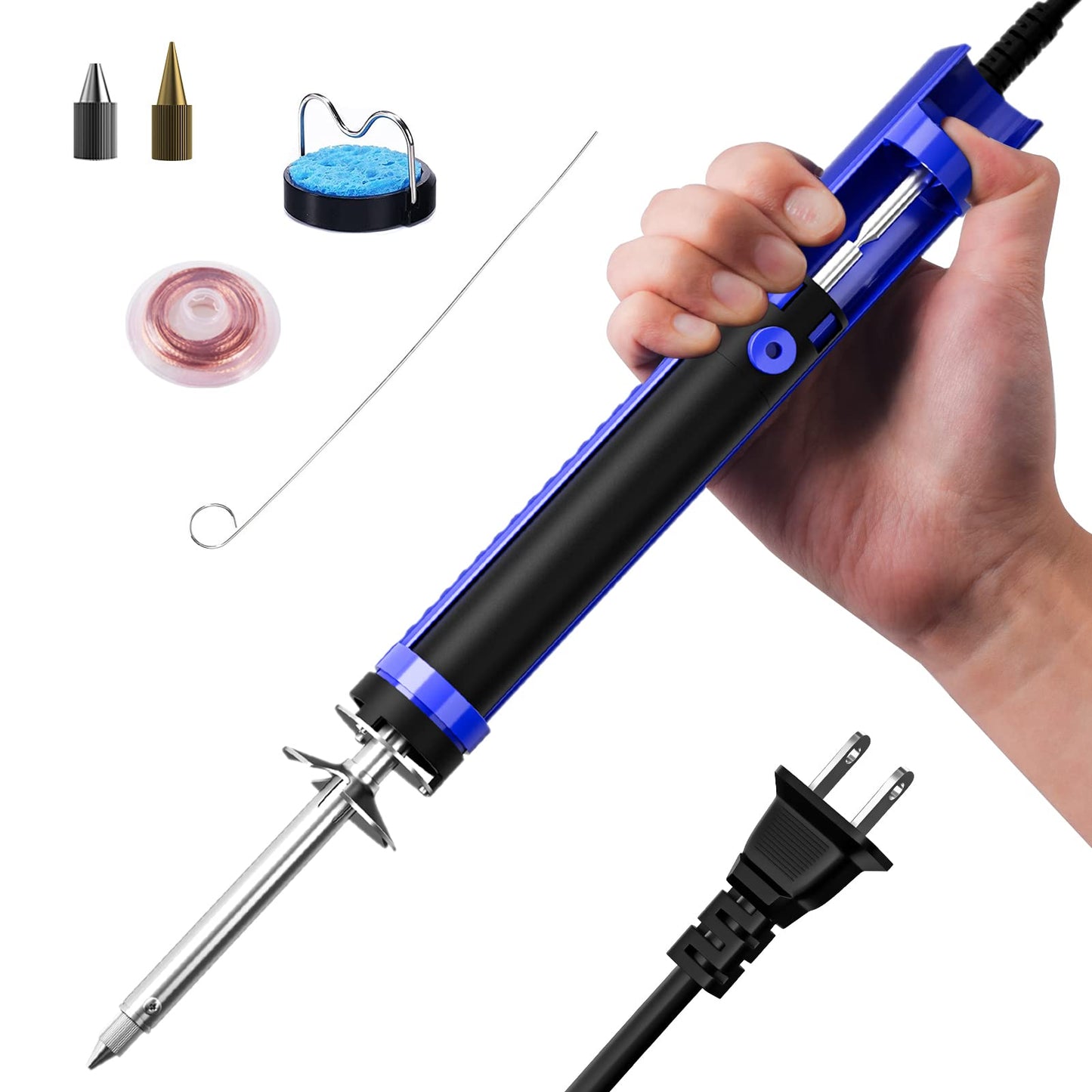 K KERNOWO 929D-V Electric Desoldering Soldering Iron Sucker – Desoldering Pump Tool with 1.0mm & 1.2mm Nozzles, Desoldering Gun with Wick & Cleaning Pin for Through-Hole Solder Removal