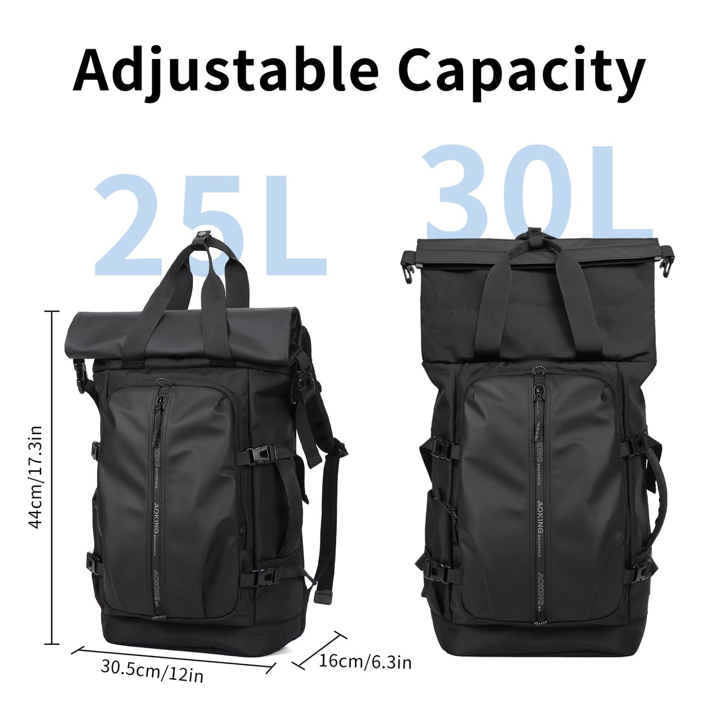 McBecdy Rolltop Backpack, Travel Rucksack for Men Women, Anti Theft Backpacks with 15.6-inch Laptop Compartment, Waterproof Casual Daypack for Work, Business, Commuter and College