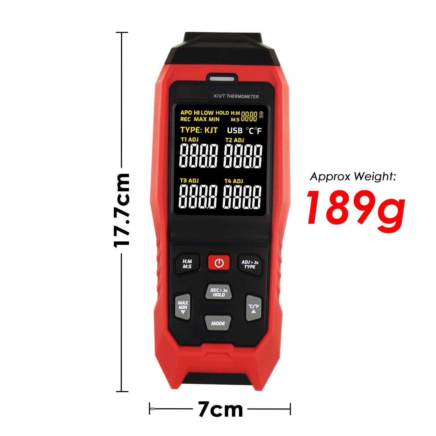 4-Channel Thermocouple Thermometer DataLogger, Digital K/J/T Type Thermometer with 5000 Groups Programmable Temperature Data Logging in Range of -328~2501℉, 4 K-Type thermocouples, ADJ Compensation