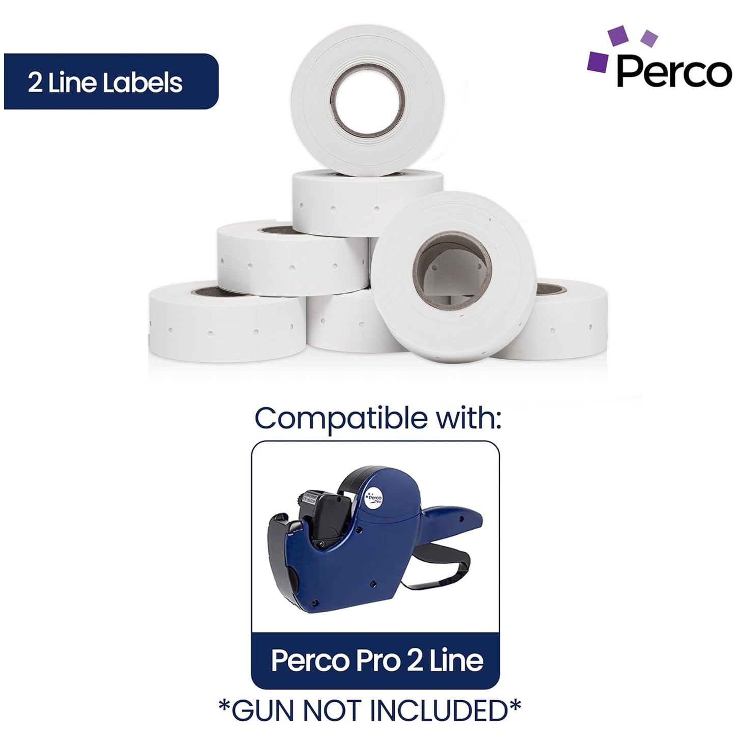 Perco 2 Line White Labels - 6,000 Blank Price and Date Gun Labels for Perco 2 Line Price and Date Guns - 8 Rolls, 1 Sleeve - Made in USA