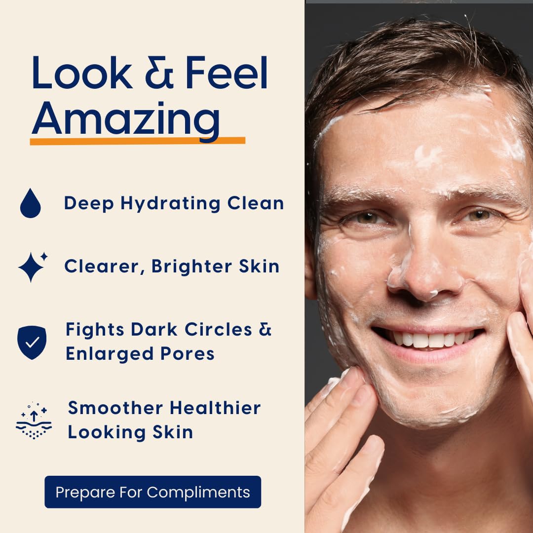 Strive - Deep Hydrating Mens Face Wash - Facial Cleanser, Mens Skin Care, Fragrance Free, Clear Skin, Refreshing with Aloe Vera, Hyaluronic Acid & Niacinamide - For All Skin Types - 200mL
