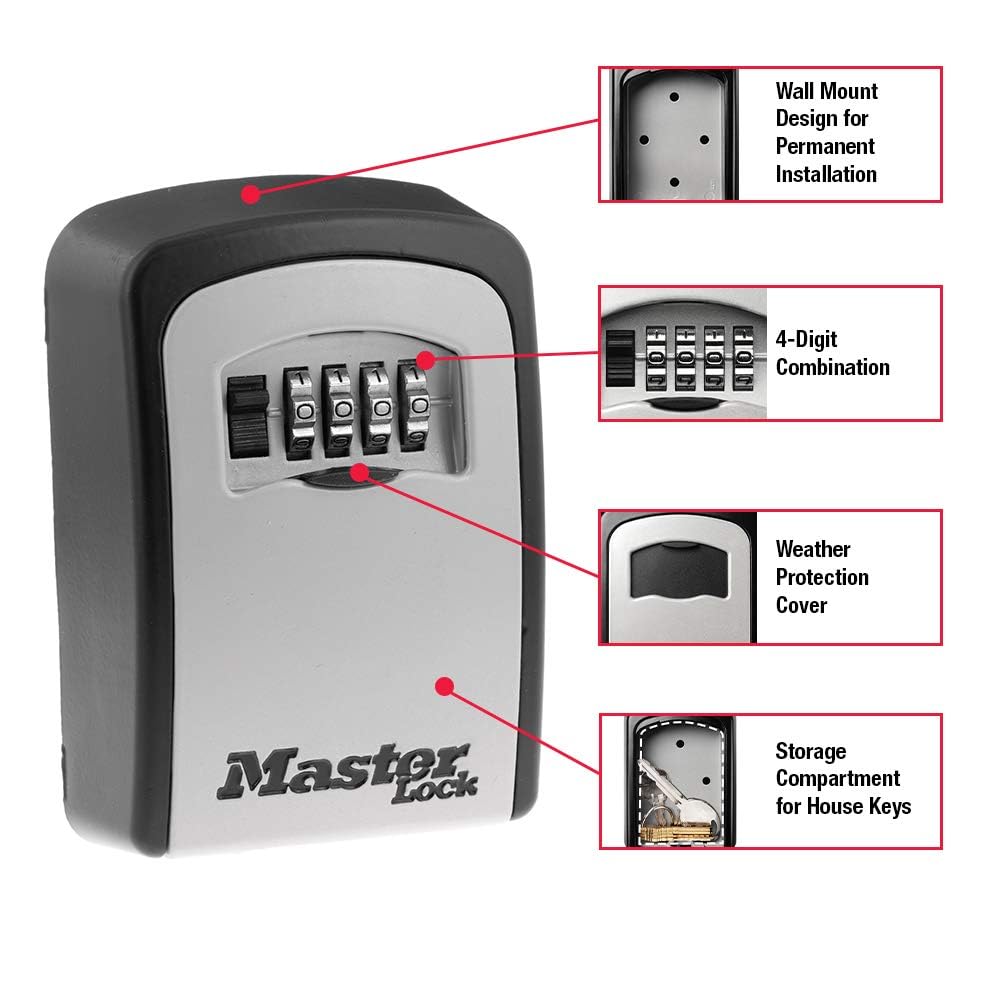 Master Lock Set Your Own combination Wall Mount Lock Box, 5 Key capacity, Black 5401EC