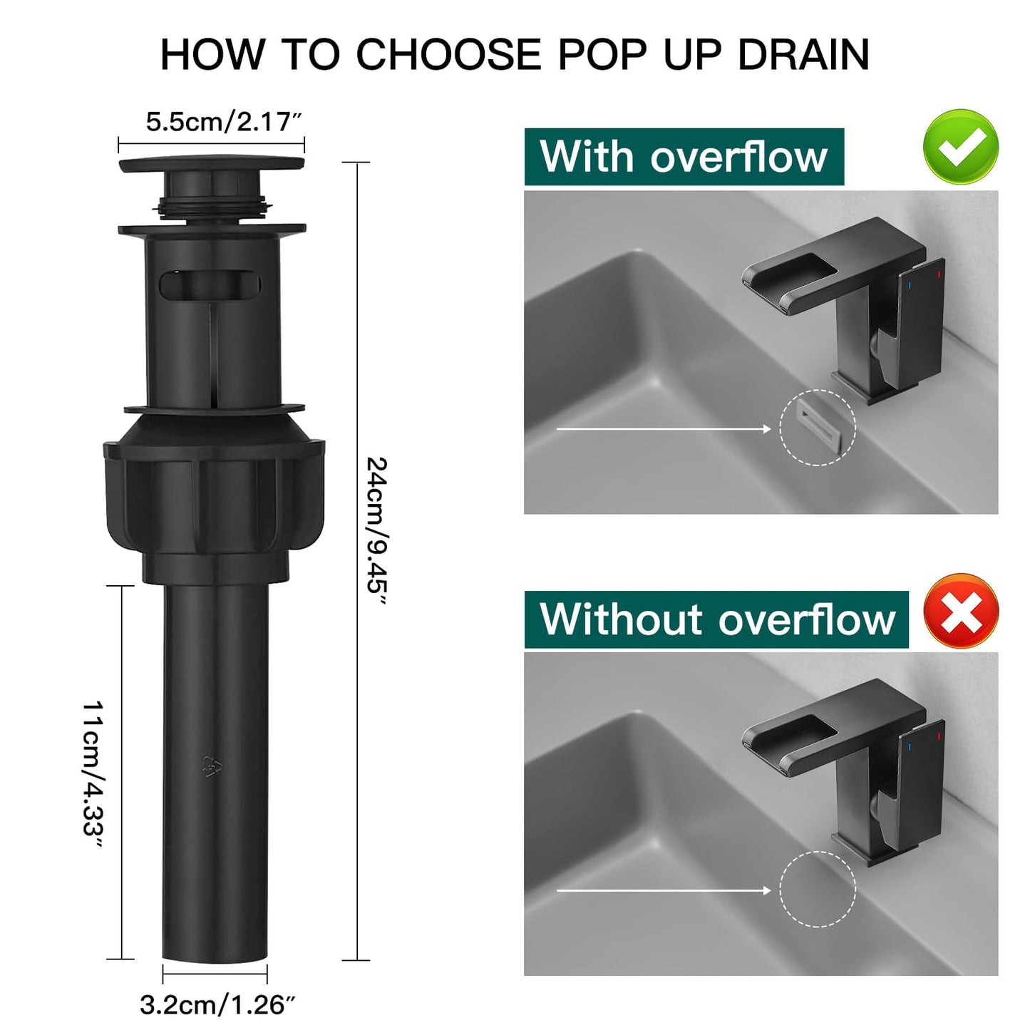 Hoimpro LED Waterfall Bathroom Faucet Matte Black, Single Handle Bathroom Sink Faucet 1 Hole, 3 Colors Light Changing vanity faucet, with Pop-up Drain and cUPC Supply Lines, Stainless Steel