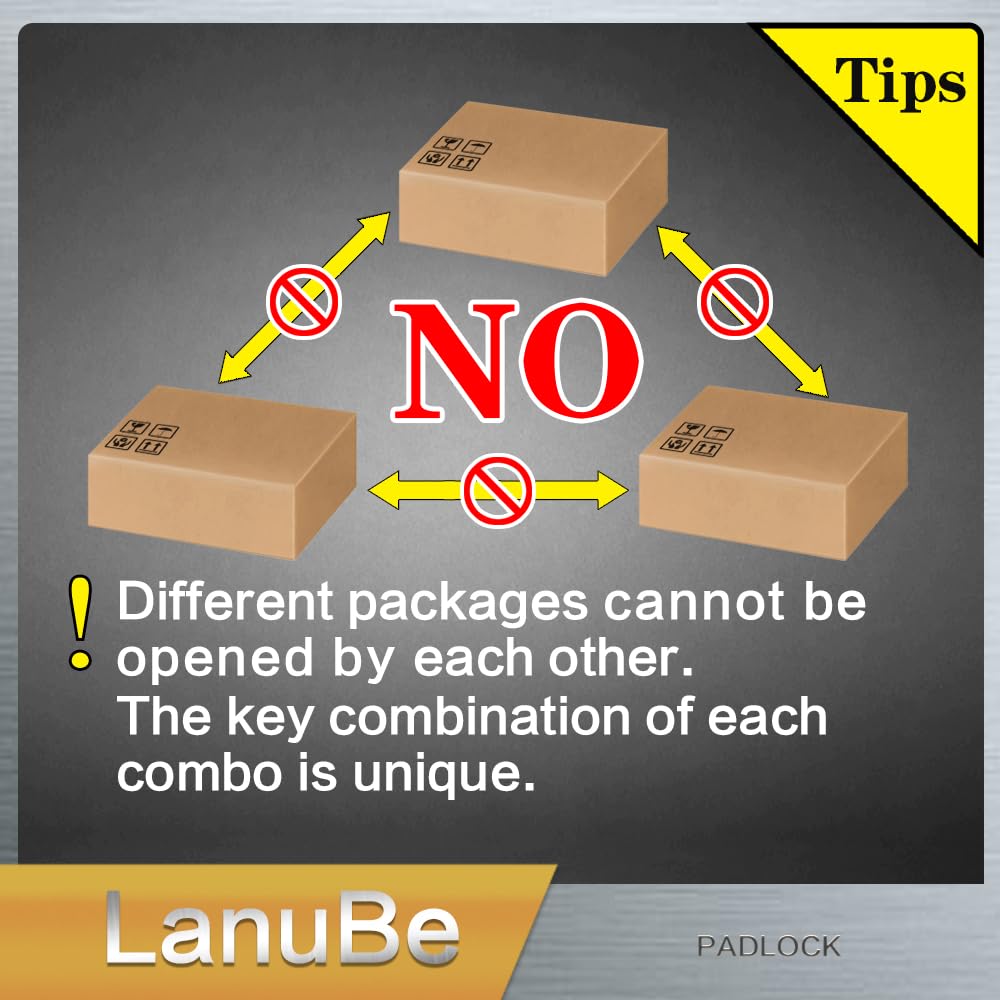 LanuBe Lock Laminated Steel Keyed Padlock,Keyed Alike Locks, Long Shackle Padlock,Pack of 12