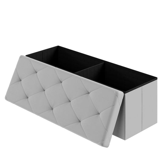 DUMOS 43 Inches Folding Ottoman with Storage Bench, Foot Rest Stool, End of Bed Storage Bench Upholstered, Load 660 lbs, for Living Room, Synthetic Leather, Grey