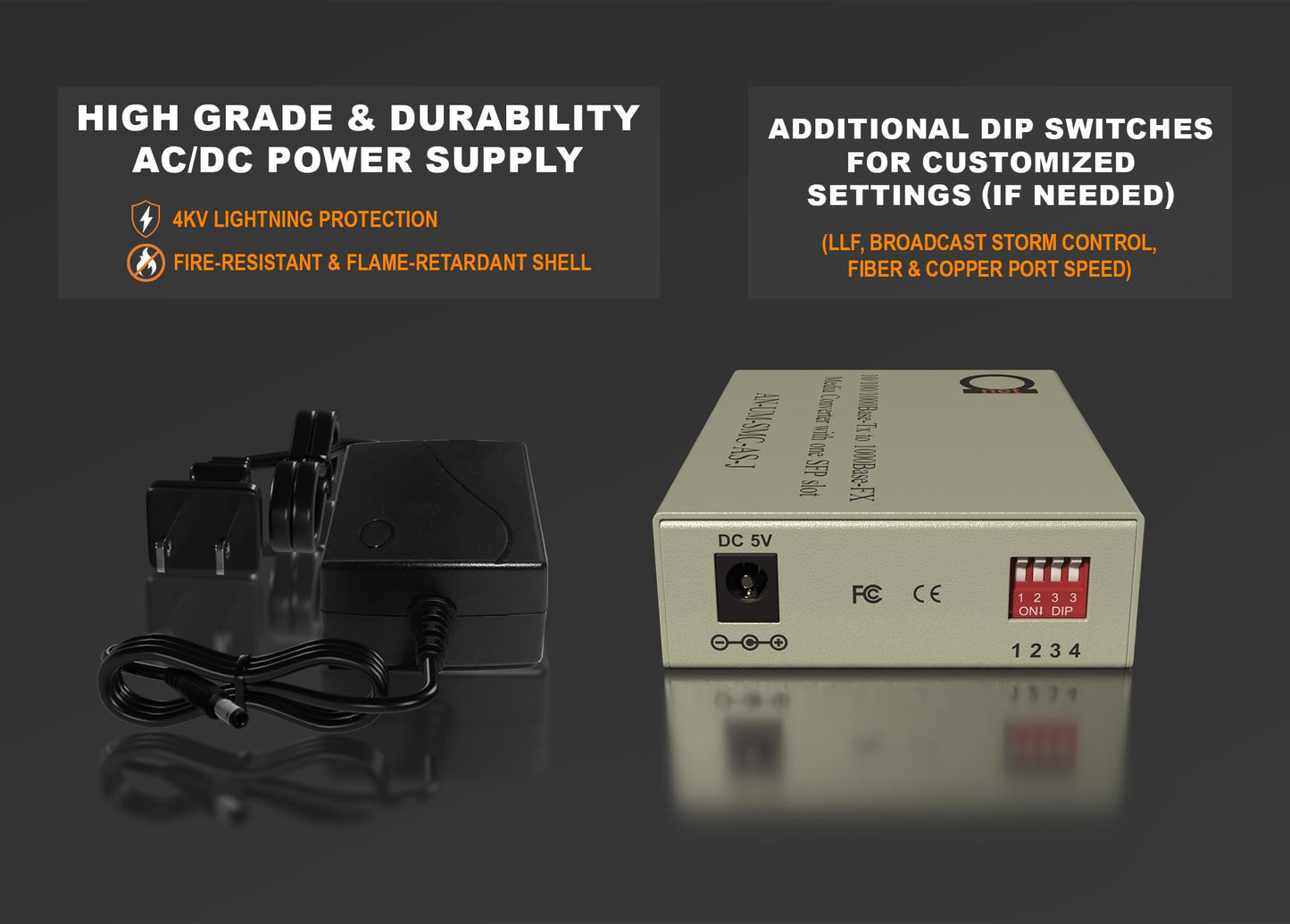 Multimode ST Gigabit Fiber Media Converter - Built-in ST Fiber Module 550 m (0.34 Miles) 850 nm - to UTP Cat5e 10/100/1000 RJ-45 – Auto Sensing Gigabit or Fast Ethernet - Jumbo Frame - LLF Support