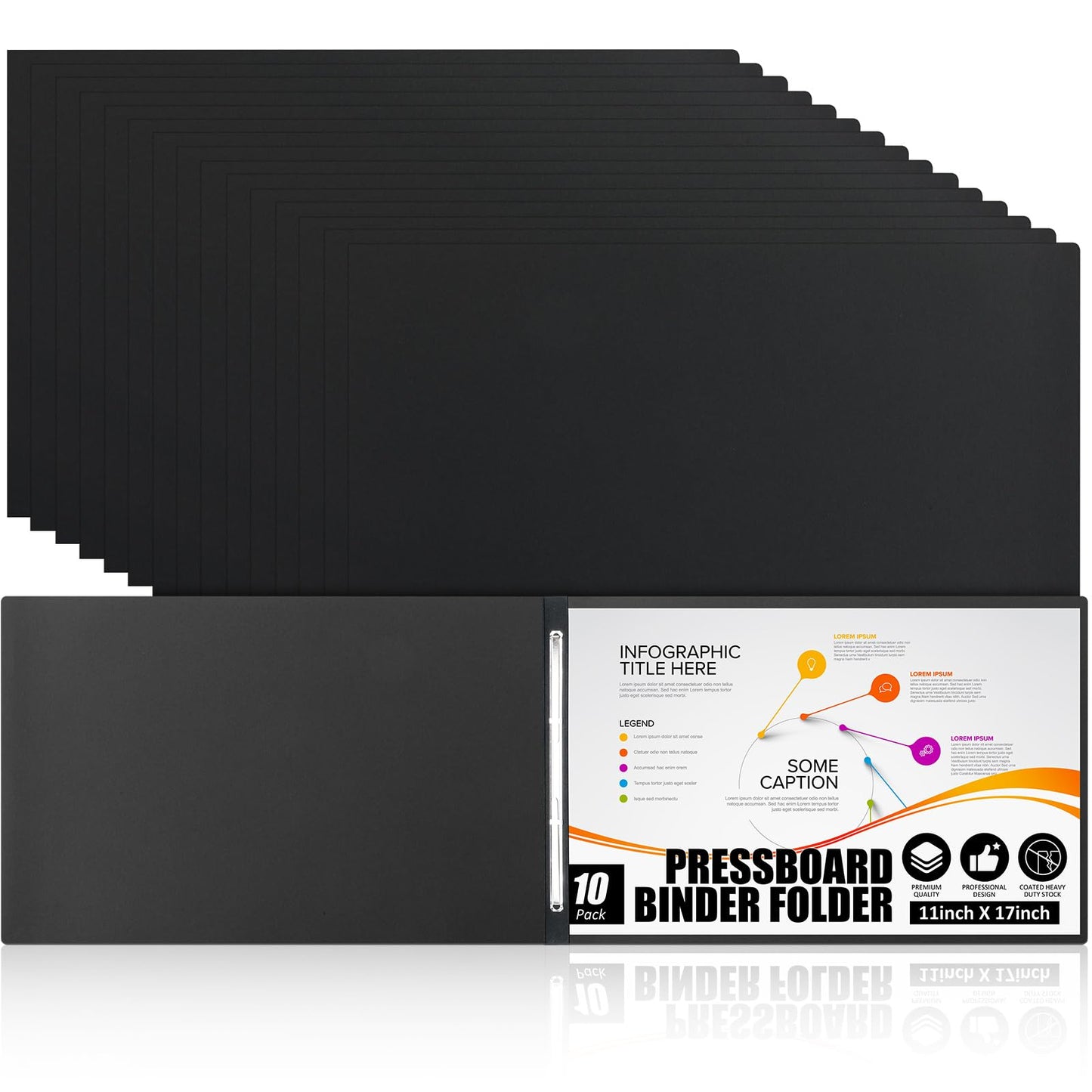 Resurhang 10 Pcs 11x17 Inch Pressboard Report Cover, 3" Capacity Presentation Binder Folder with Metal Prong Paper Fastener to Neatly Bind Reports Proposals Transcripts, Other Documents (Black)
