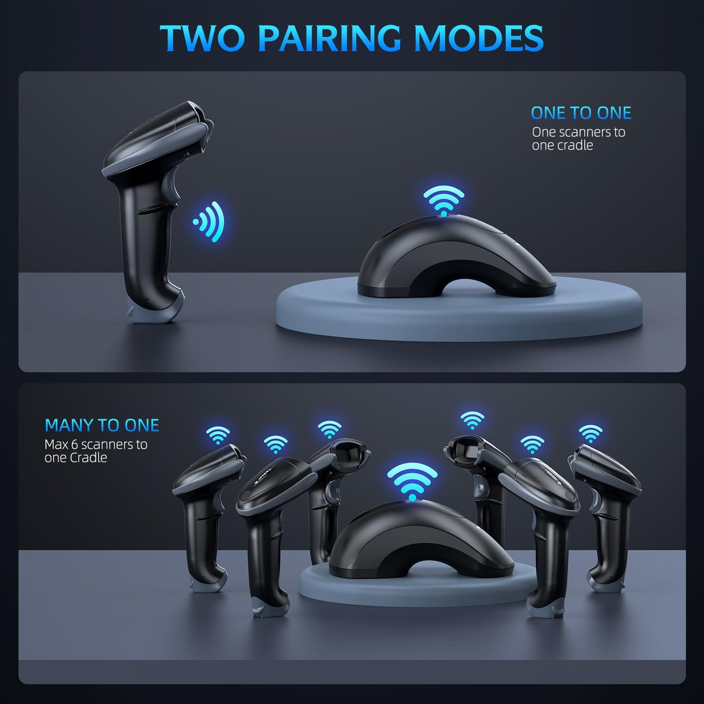 TEEMI Bluetooth QR Barcode Scanner with USB Cradle, Battery Replaceable Feature, Wireless Barcodes Reader Bar Code Scan Gun Handsfree Automatic Screen Scanning, Advanced Data Parsing