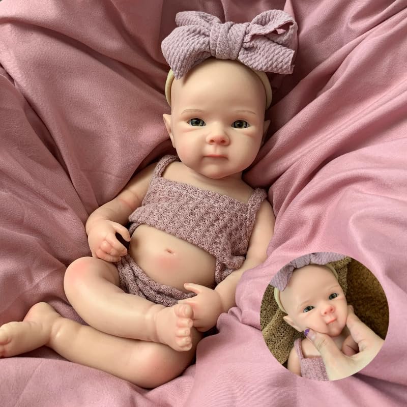 Yokyyi Reborn Baby Doll - 13 Inch Bettie, Anatomically Correct, Realistic Soft Silicone Doll with Dark Pink Bow Dress