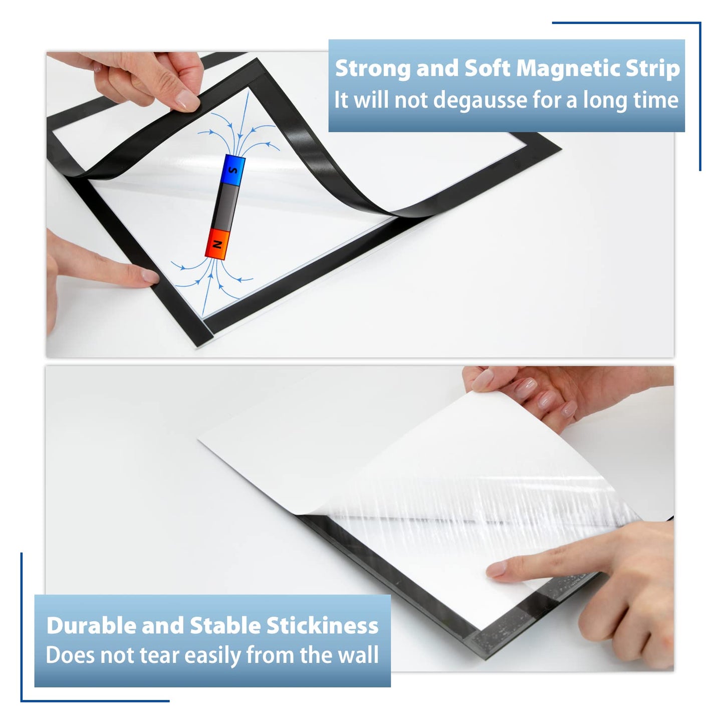 VAIIGO 11"x 17" Self Adhesive Sign Holder, Double Sided Window Display Frame with Clear PVC and Strong Magnetic for Office/Home/Store/Door/Glass/Wall (Black, 20Pack)