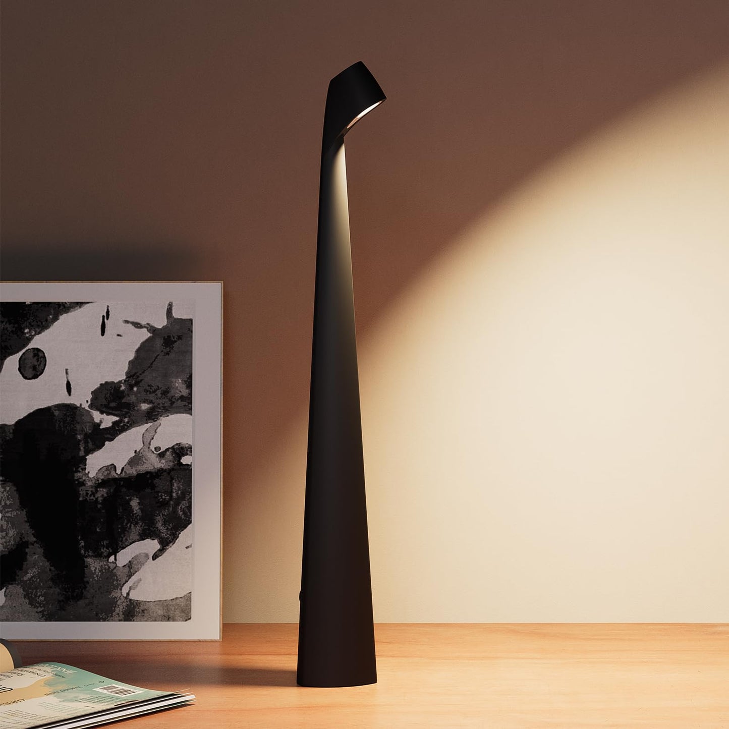 HAPYGI Portable Cordless LED Desk Lamp,Rechargeable Wireless Table Lamp, 3-Level Brightness, Patio Table Lamp, Bedside Night Light, Dining Room Ambient Light, Reading Light (Black)
