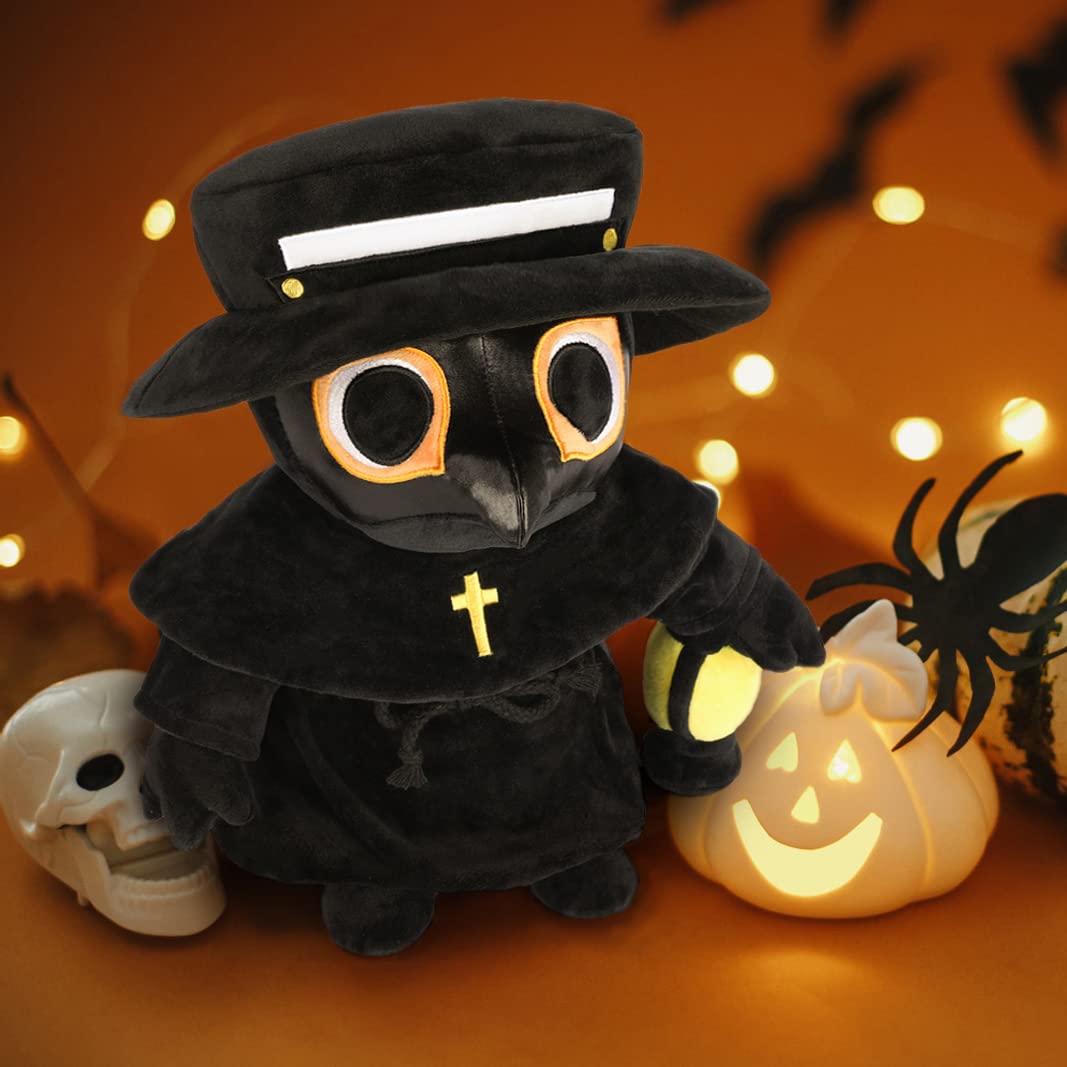 Plague Doctor Plush Toy, 35cm Spook Cute Stuffed Plushie Pillow Doll, Soft Fluffy Halloween Hugging Cushion Decor, Present for Kids and Adults