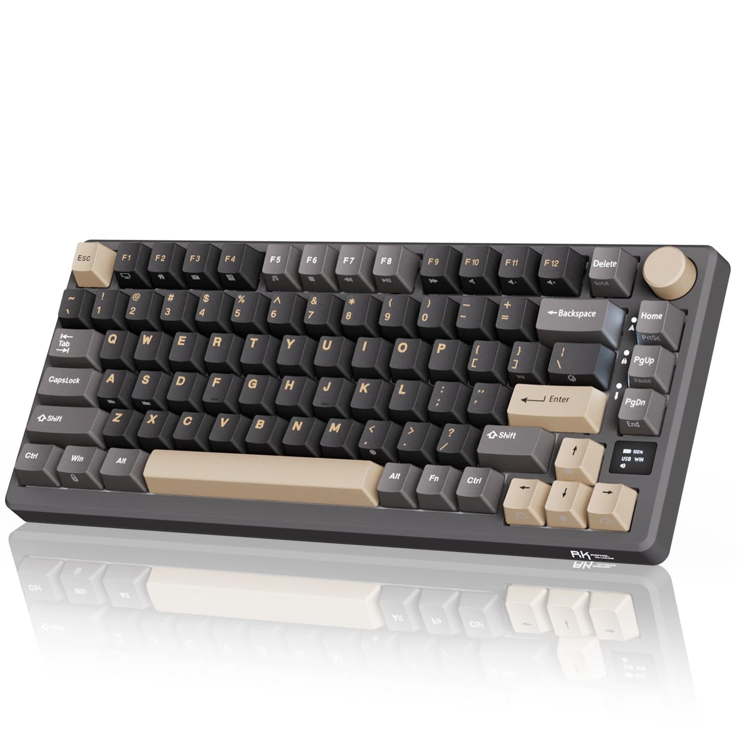 RK ROYAL KLUDGE M75 Wireless Mechanical Keyboard 2.4Ghz/BT5.1/USB-C Gaming Keyboard 75% Layout 81 Keys Gasket Mount with OLED Display & Knob RGB Backlight Hot-Swappable Viridian Switch, Grey