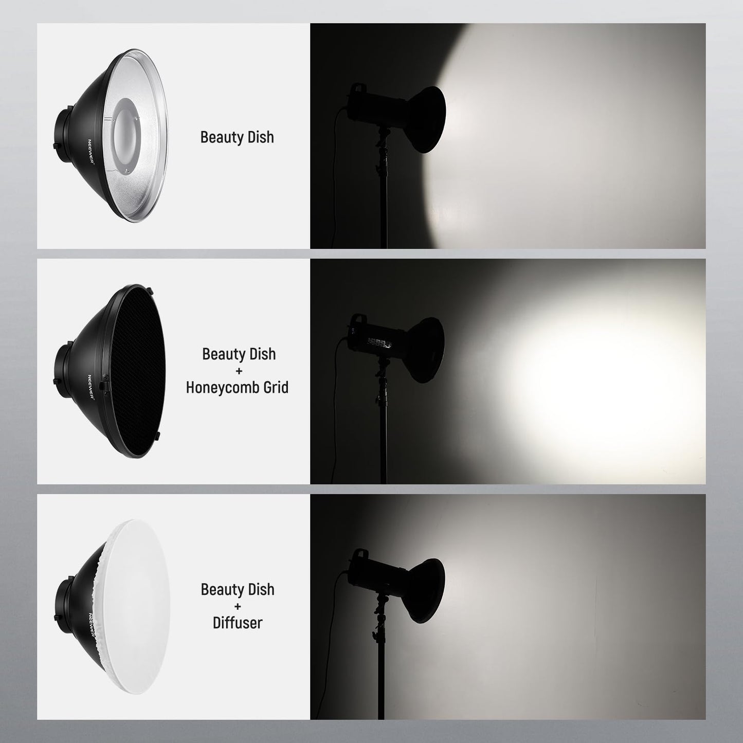 NEEWER 12"/30cm Metal Beauty Dish Bowens Mount Reflector Kit with White Diffuser Sock, Honeycomb Grid for Strobe Flash Video Light Compatible with Godox AD600 NEEWER CB60 Q4 Vision 4 S101 Series, LD30