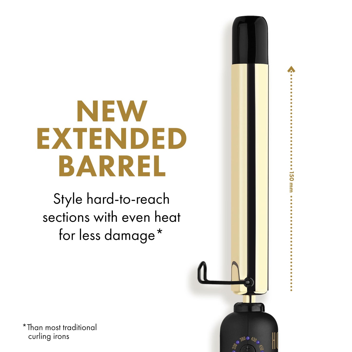 HOT TOOLS New and Improved 24K Gold Professional 1" Extended Barrel Curling Wand for Bouncy Curls | No Clamp for Quick and Easy Styling, 24K Gold Technology for Long-Lasting Results & Longer Barrel