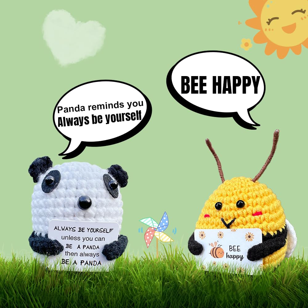 Hnqiqs 25PCS Crochet Animals Birthday Gifts for Women Men, Positive Crochet Animals Bulk Anniversary Christmas Encouragement Gifts for Friends Coworker Her Him, Fall Decor Couples Romantic Present
