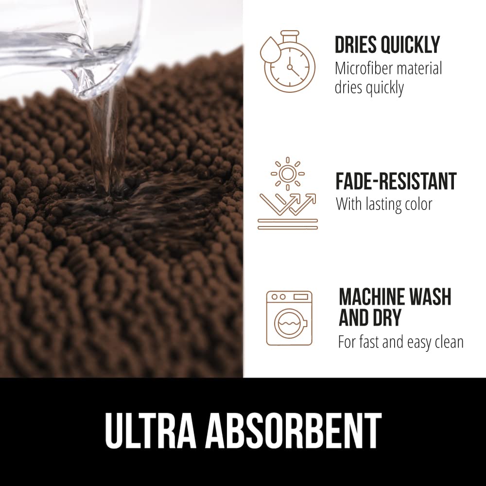 GORILLA GRIP Bath Rug Mat 60x24, Thick Soft Absorbent Chenille, Quick Dry Microfiber Mats, Rubber Backing Washable Shower Floor Rugs, Bathmat Runner, US Designed Bathroom Home Decor Accessories Brown