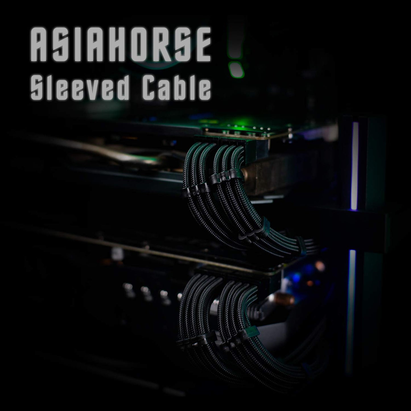 Asiahorse 16AWG Pro Power Supply Sleeved Cable for Power Supply Extension Cable Wire Kit 1x24-PIN/ 2x8-PORT (4+4) M/B,3x8-PORT (6+2) PCI-E 30cm Length with Combs(Dual EPS Black)