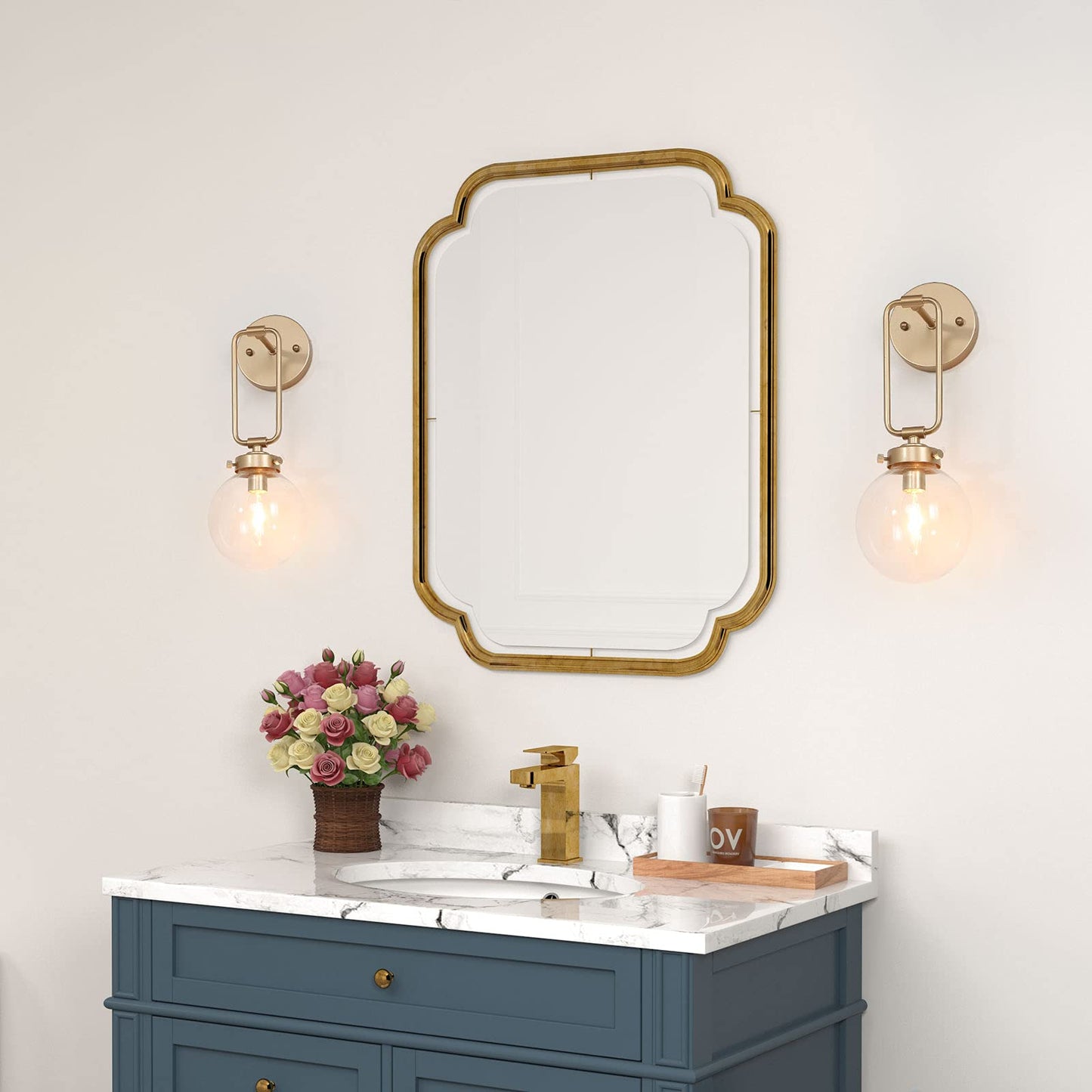 Wall Sconces, God Globe Sconces Wall Lighting, 1-Light Gold Vanity Light with Clear Glass Shade for Hallway & Kitchen, 5’’ L x 10’’ W x 14.5’’ H