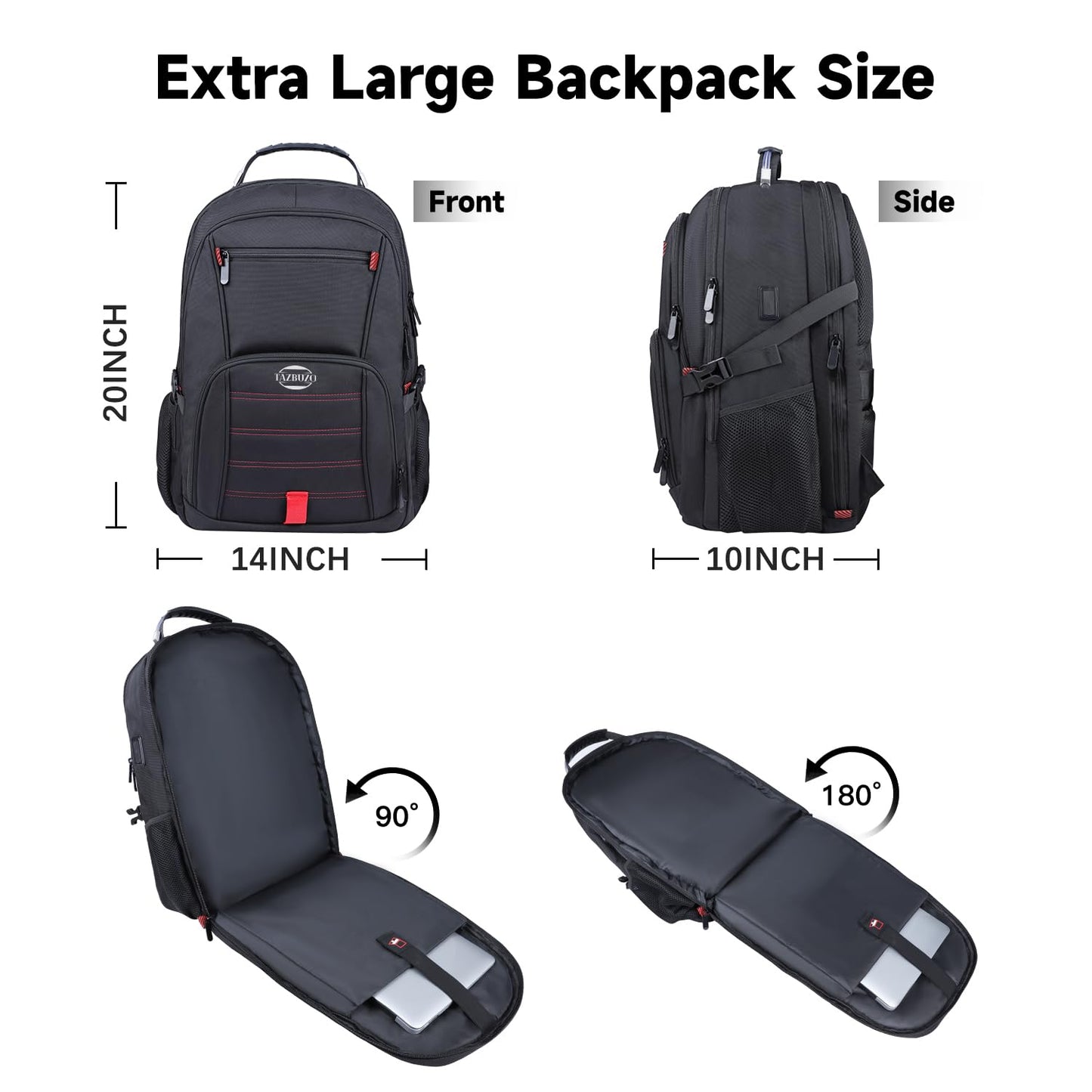 tazbuzo 18.4 Inch Travel Laptop Backpack,Extra Large Backpack, Laptop Backpack for Men, 55L Water Resistant TSA Airline Approved Business Work College School Computer Bag with USB Port