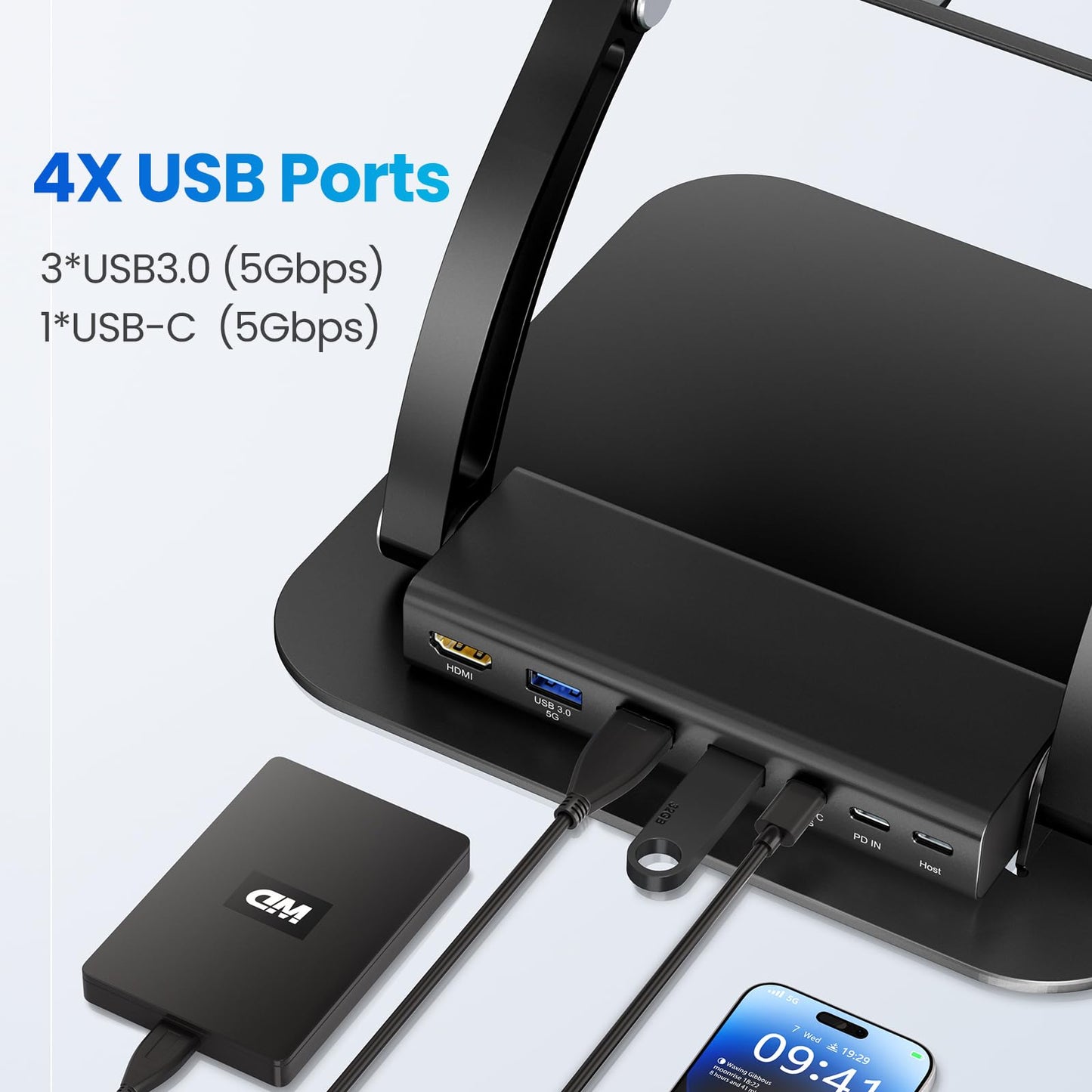 tounee Laptop Stand with Detachable USB-C Hub, 100W PD Charging, 4K@60Hz HDMI, 3 USB Ports, Ergonomic Laptop Holder Docking Station for 10-17" Laptops, MacBook & More (Black)