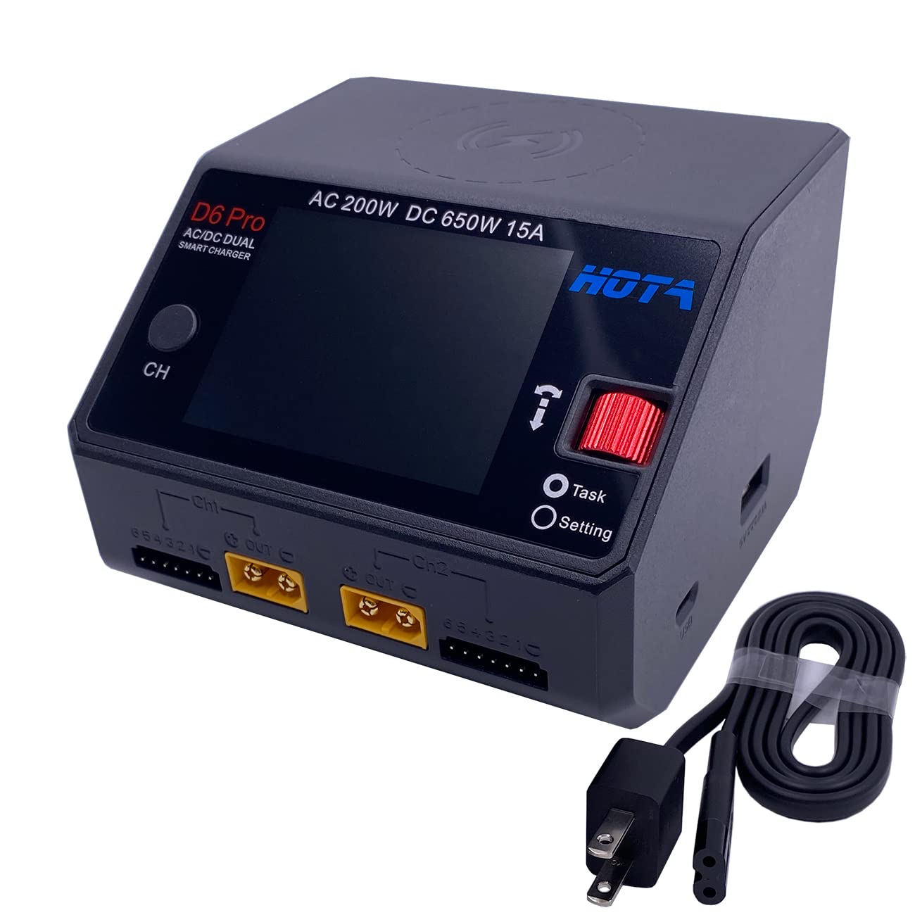 Alaohu HOTA D6 Pro Lipo Battery Charger AC/DC Dual Channel Smart Charger AC200W / DC650W (325W*2) 15A Balance Charger for RC Lipo LiHv Nicd NiMH Battery Charging RC Car RC Boat FPV Race Drone Parts