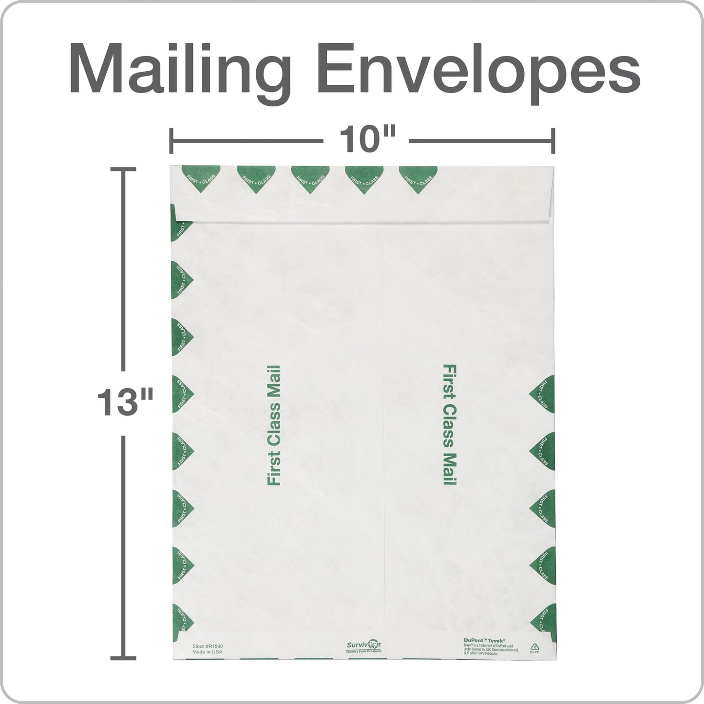 Quality Park Tyvek Envelopes, 100 Pack, Large 10 x 13 Envelopes, First Class Border, Easy-to-Open Tamper Evident Pull Strip, Rip, Puncture & Water Resistant Self Sealing Mailing Envelopes, White