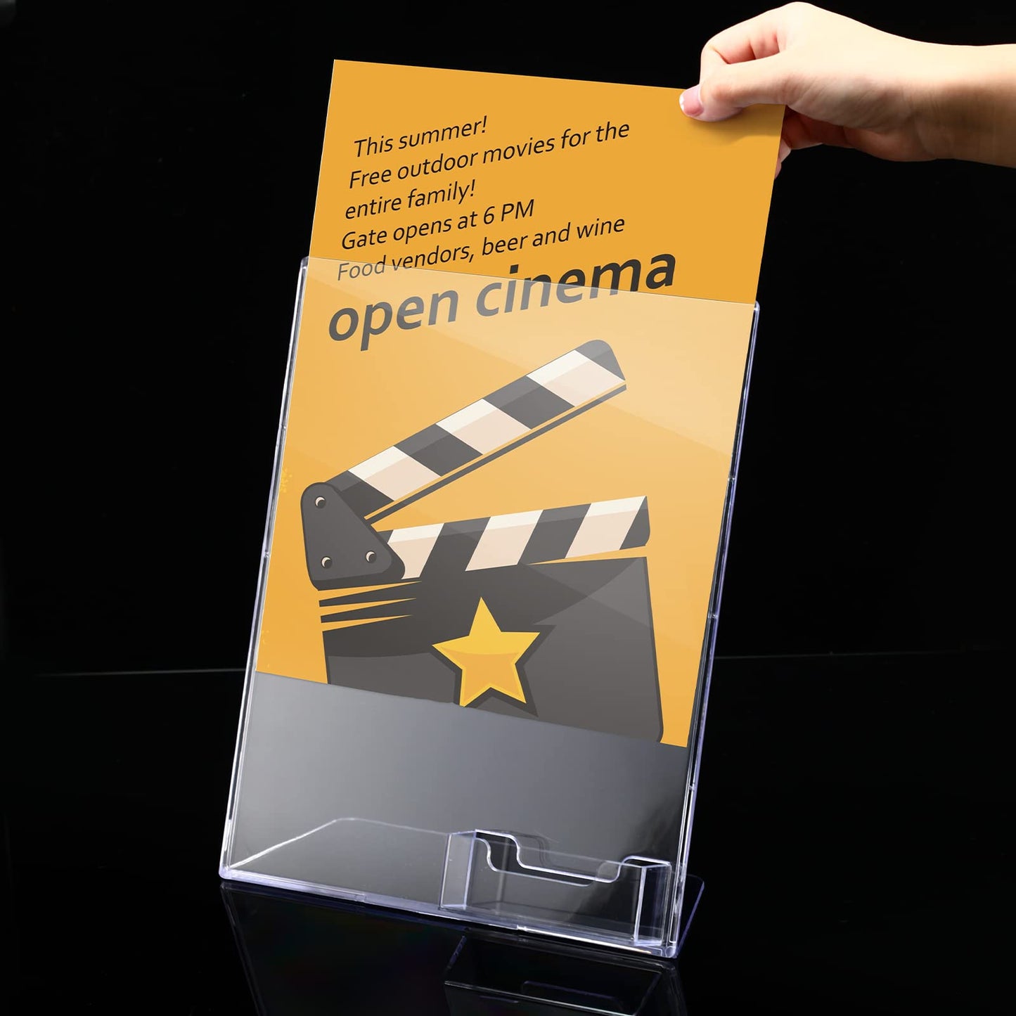 Vicenpal Acrylic Sign Holder with Business Card Holder, 8.5 x 11 Clear Brochure Display Stand Flyer Stand with Business Card Pocket for Magazine Pamphlet Booklets Menu Desktop(8 Pcs)