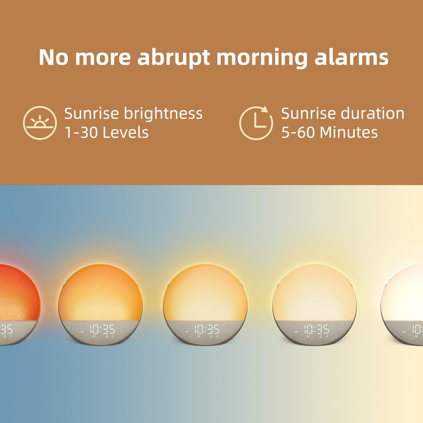 Odokee Sunrise Alarm Clock White Noise Machine: Natural Wake Up Light - Dimmable Clock with Bluetooth Speaker for Bedroom - 25 Sleep Sounds for Baby Adults Kids Cocoa