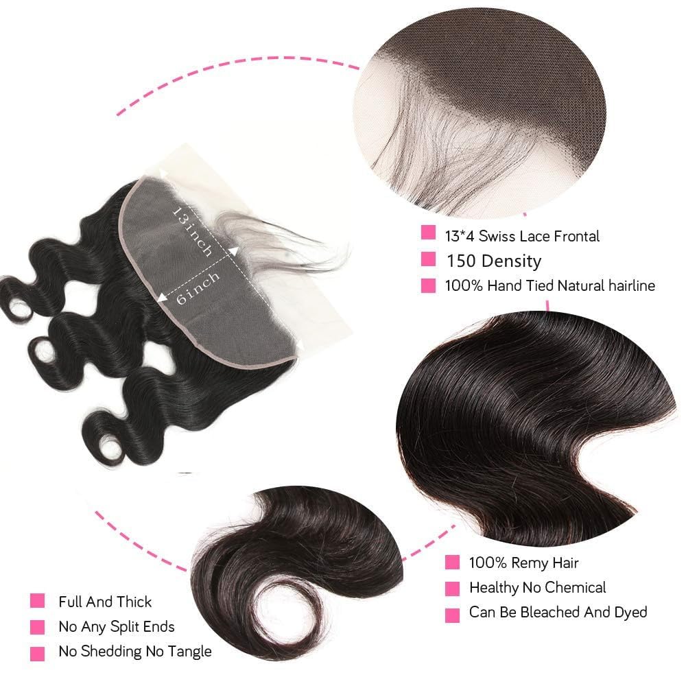 13x6 Frontal 16 Inch Body Wave Lace Frontal 100% Human Hair Ear to Ear lace Frontal 13x6 Body wave hd Transparent Lace Frontal Only with Baby Hair 180% Natural Color