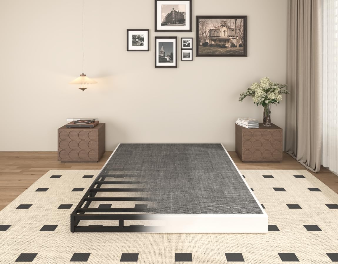 Tusonac 5 Inch Heavy Duty Metal King Box Spring Mattress Foundation, 3000lbs High Capacity Bed Base with Non-Slip Support, No Noise Structure, Easy Assembly, Durable Fabric Cover, Black (King)