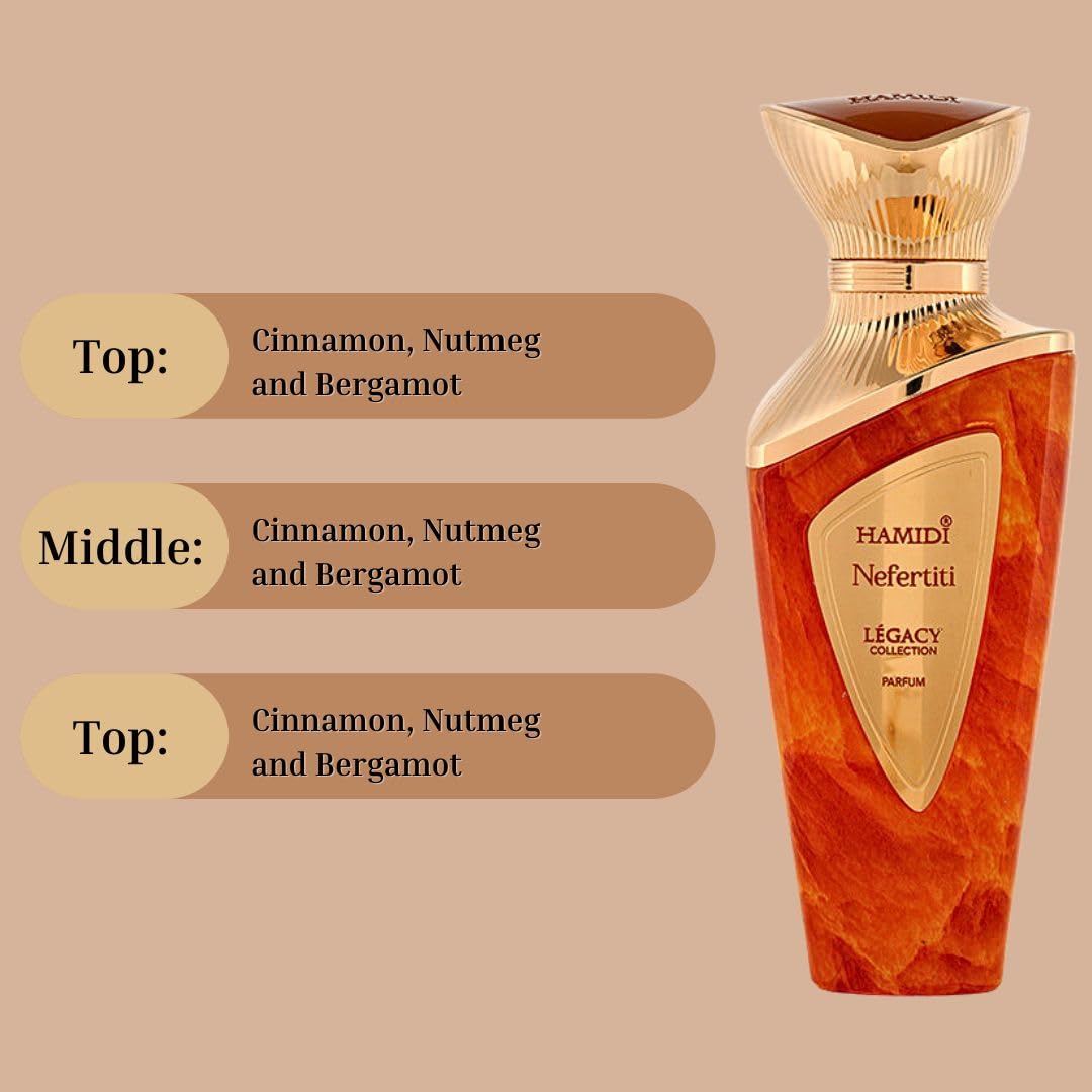 Hamidi LEGACY NEFERTITI Eau De Parfum Spray 100ML (3.4 OZ) Long Lasting Perfume for Women & Men, Embrace The Legendary Beauty & Regal Grace, Unisex Perfume.