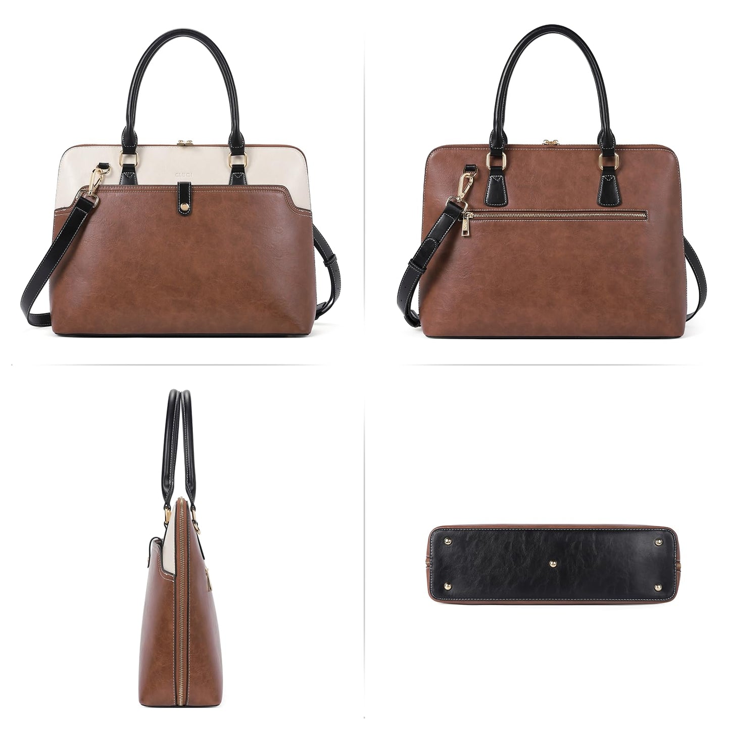 CLUCI Briefcase for Women Oil Wax Leather 15.6 Inch Laptop Slim Business Large Capacity Ladies Shoulder Bags Vintage Brown
