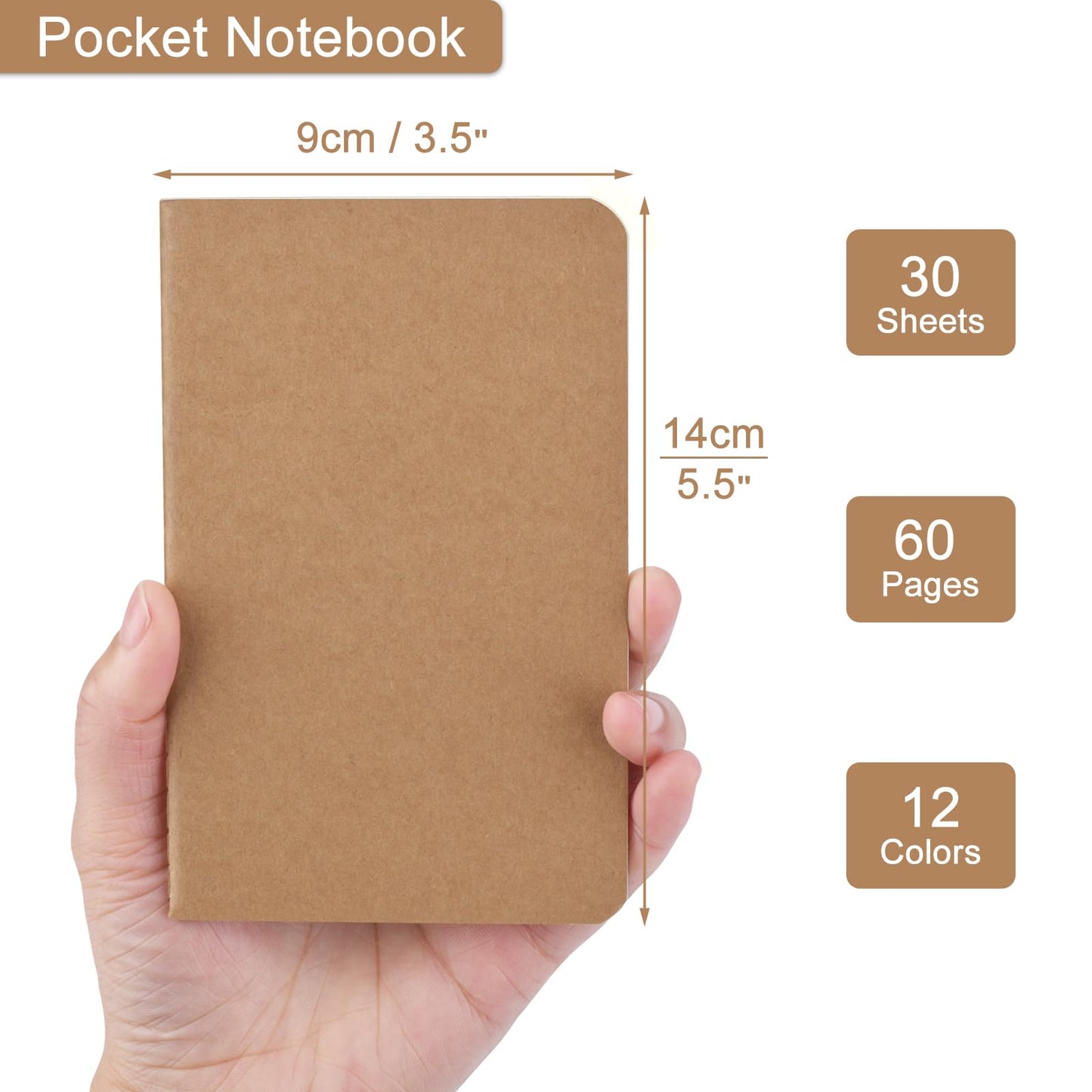 ZCZN 100 Pack Kraft Pocket Notebooks Bulk, 3.5 X 5.5 Inches Blank Paper Journaling Notebooks, 30 Sheets/60 Pages, Mini Journal Notebooks for Work, Writing, Drawing Memo Notepad(Kraft Cover)