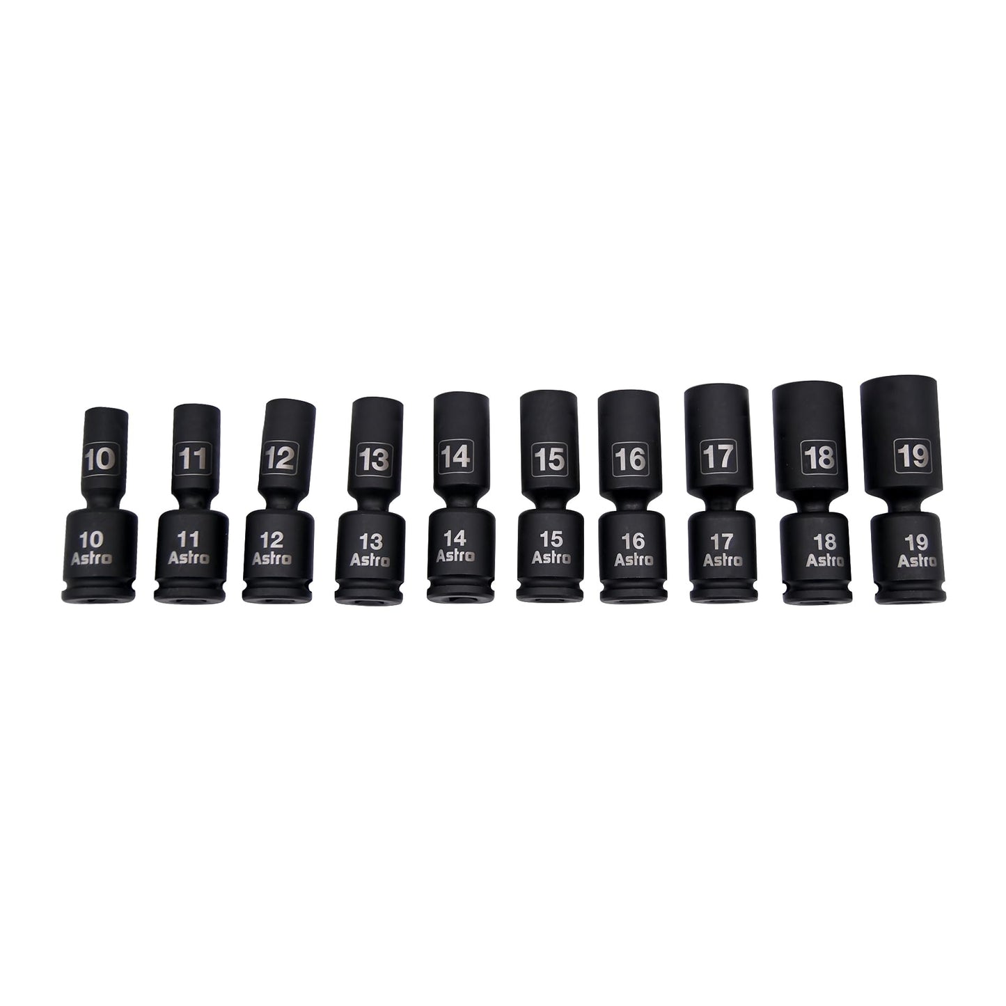 Astro Tools 78344M 10pc 3/8" Drive Mid-Length Pinless Universal Impact Sockets - Metric
