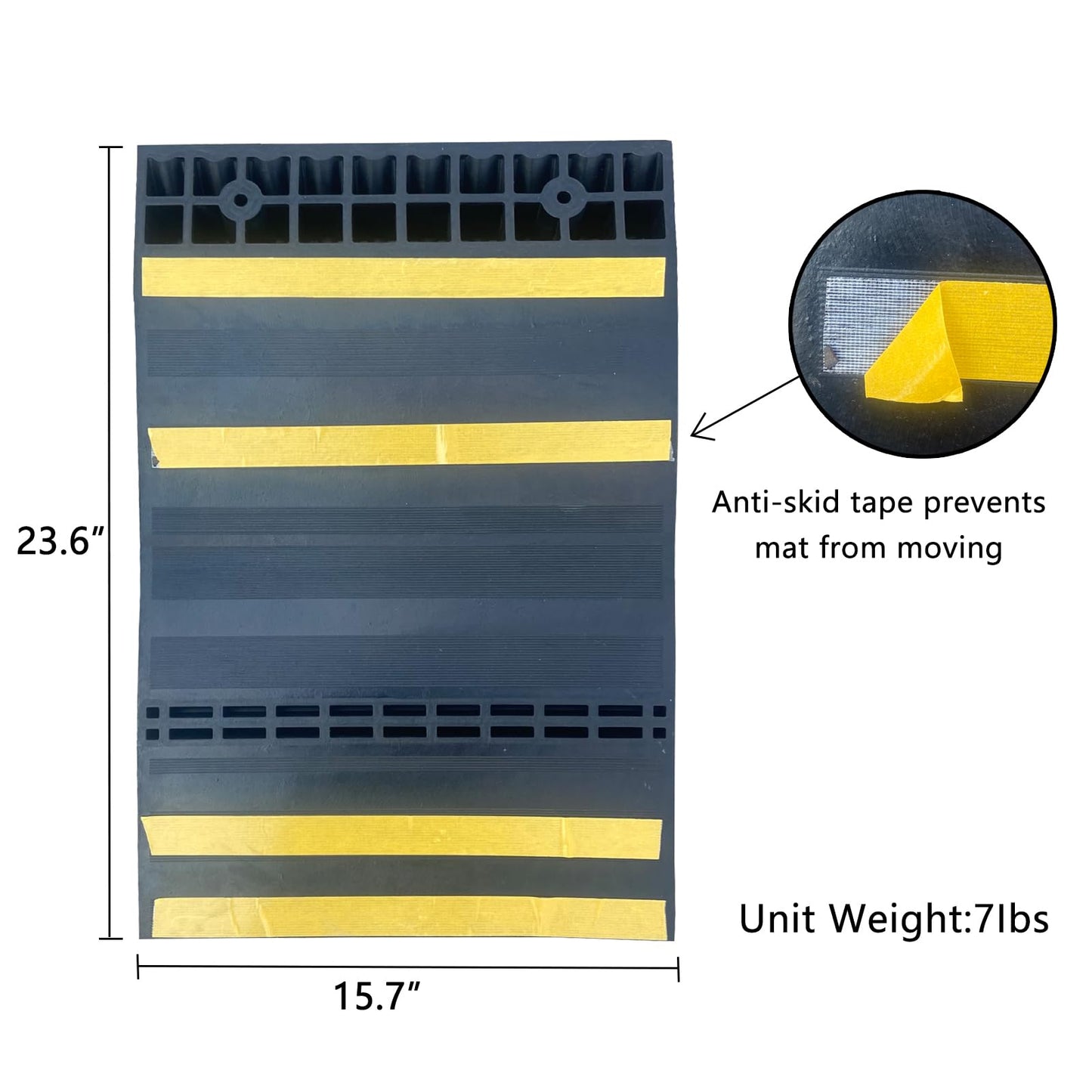 F COME Car Parking Guide Mat, Durable Self Adhesive Anti-Skid Rubber Parking Mat, Wheel Stopper, 2 Pack FoldingTire Guides for Cars, Trucks, 23.6''x15.7''x2.8'' Black with Reflective Strips